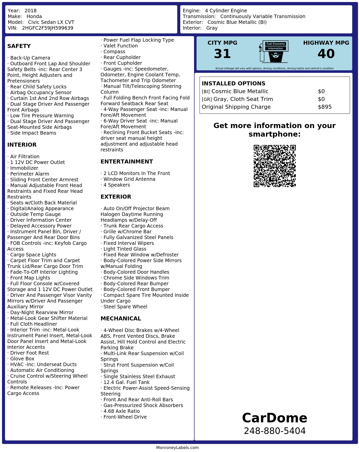 Monroney Label
