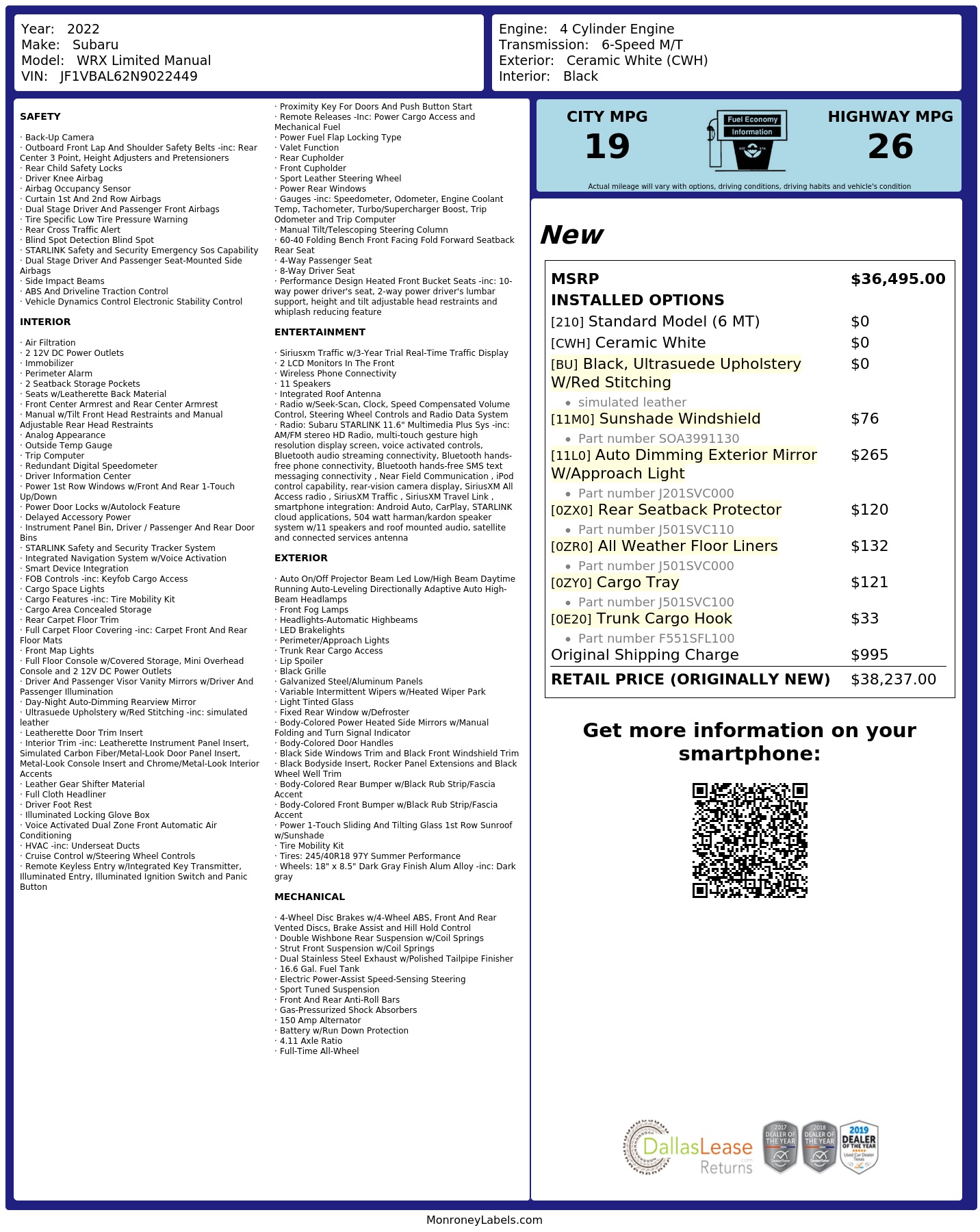 Monroney Label