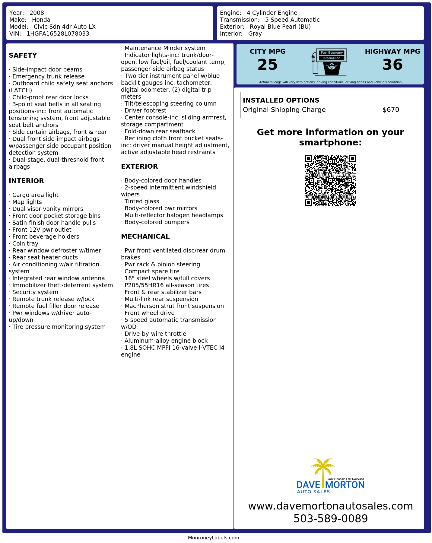 Monroney Label