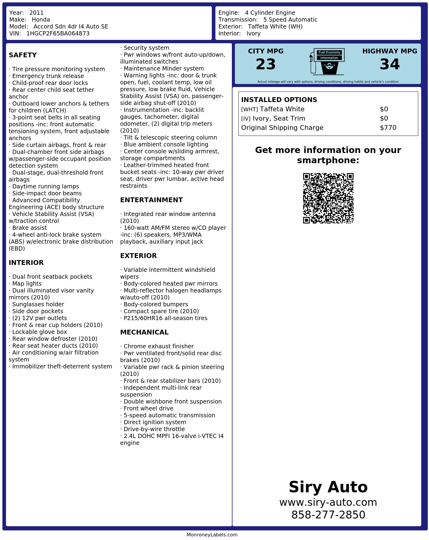 Monroney Label