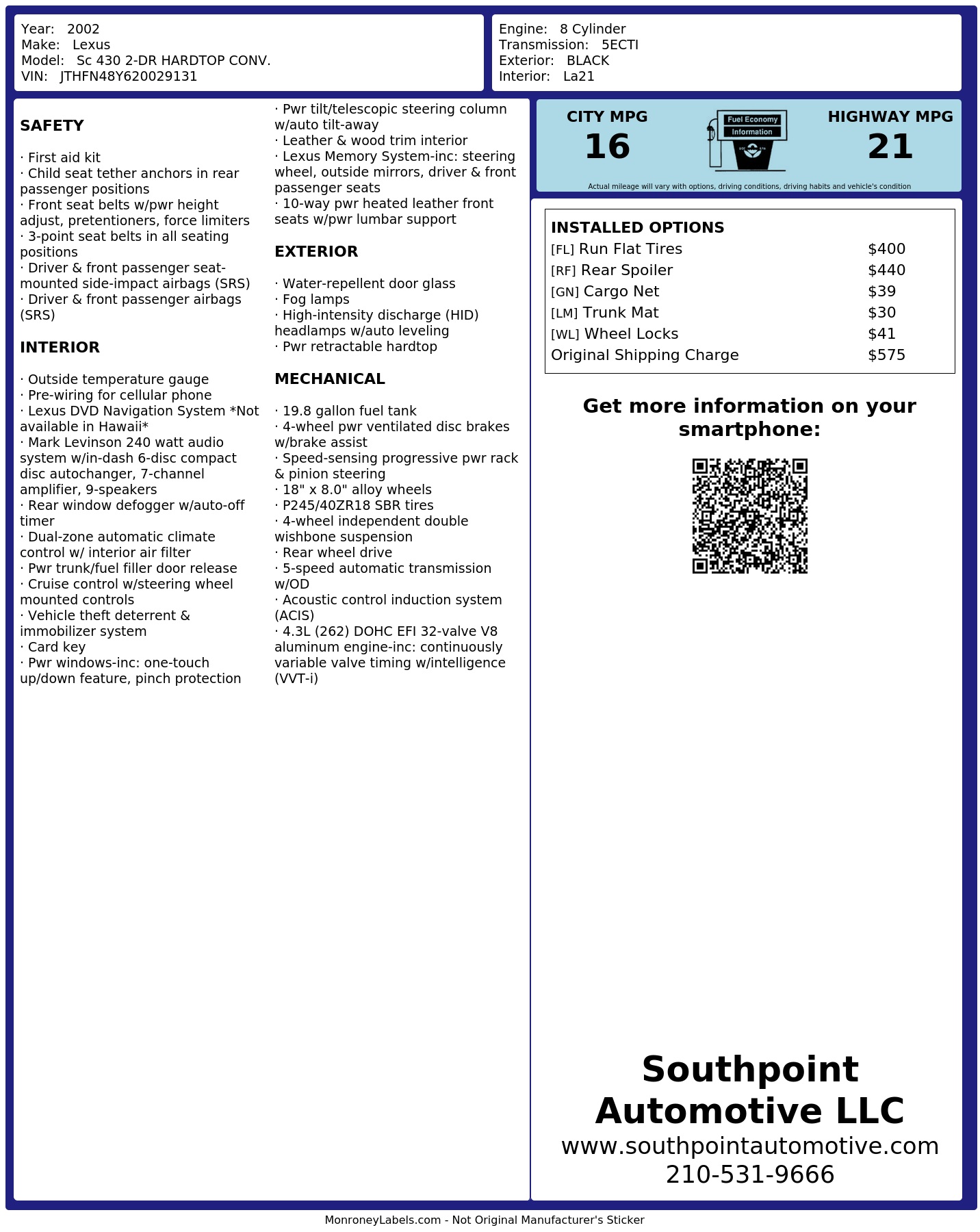 Monroney Label