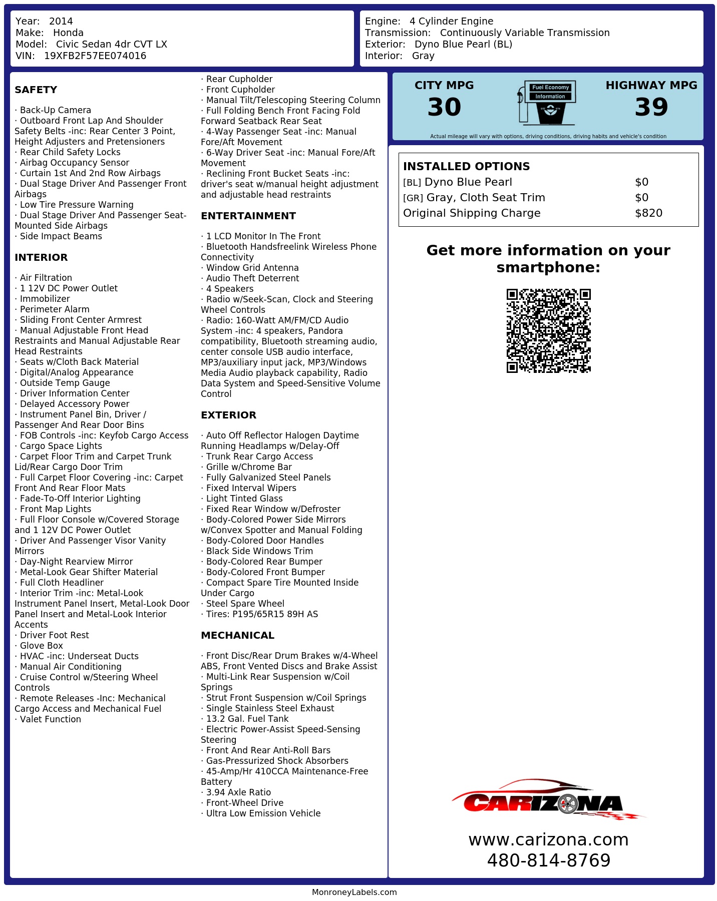Monroney Label