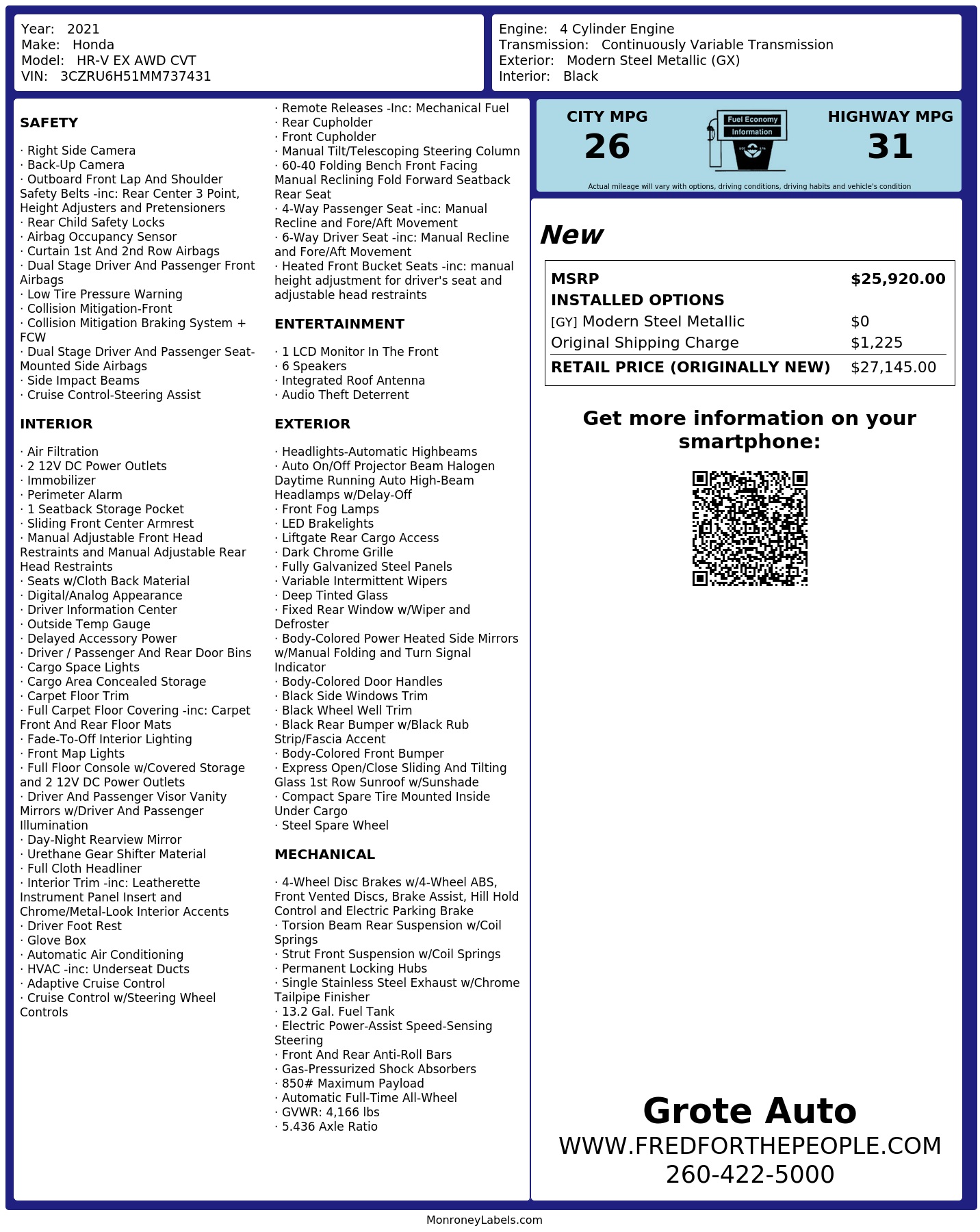 Monroney Label
