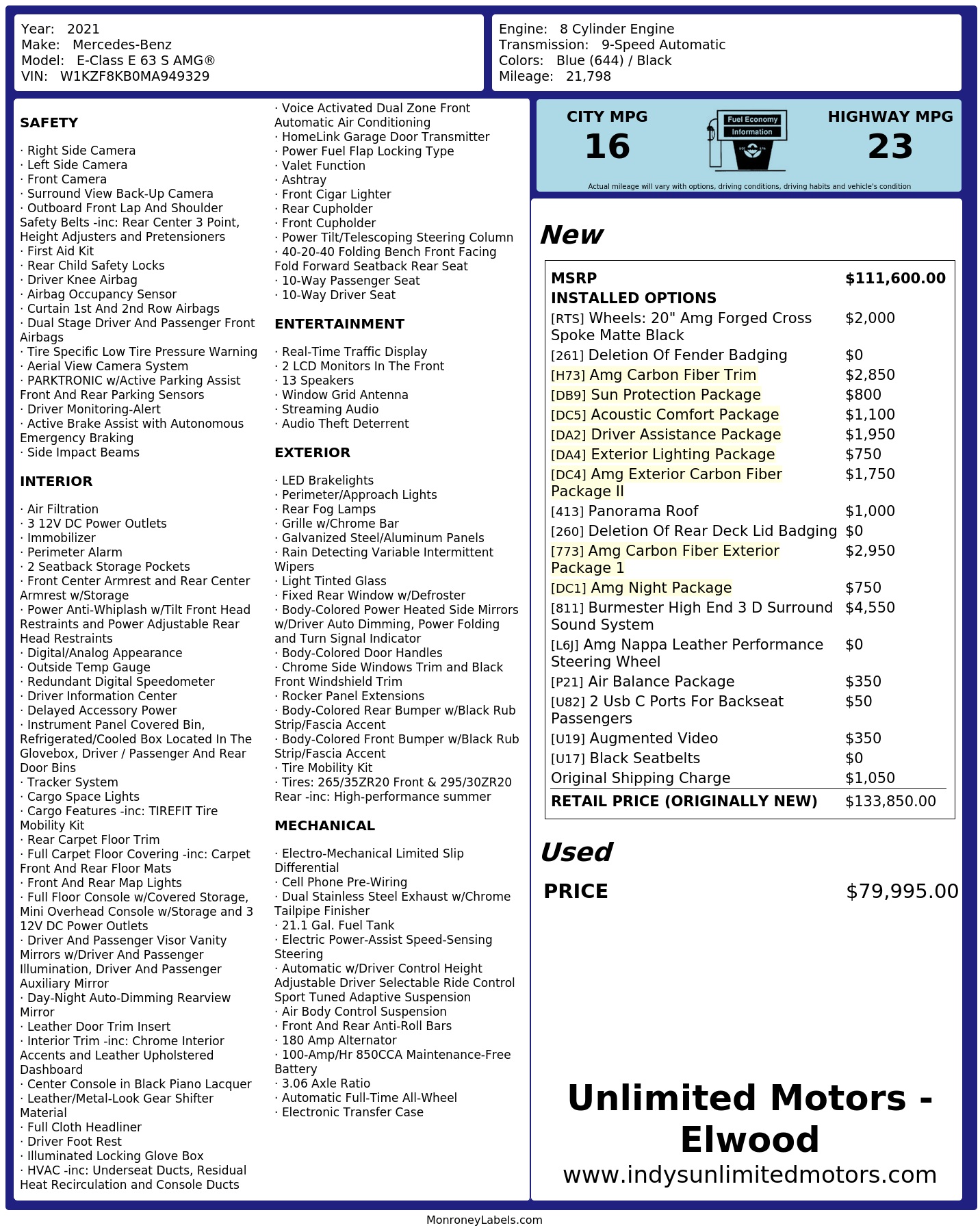 Monroney Label