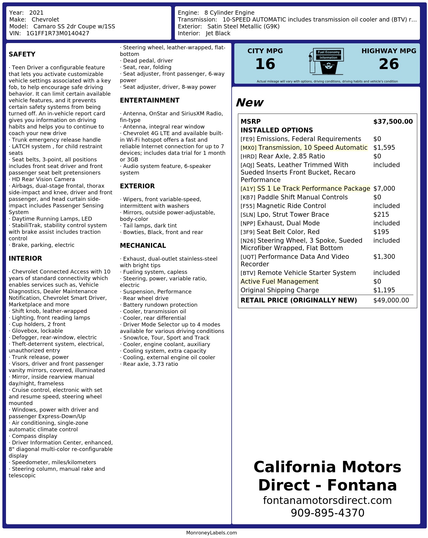 Monroney Label