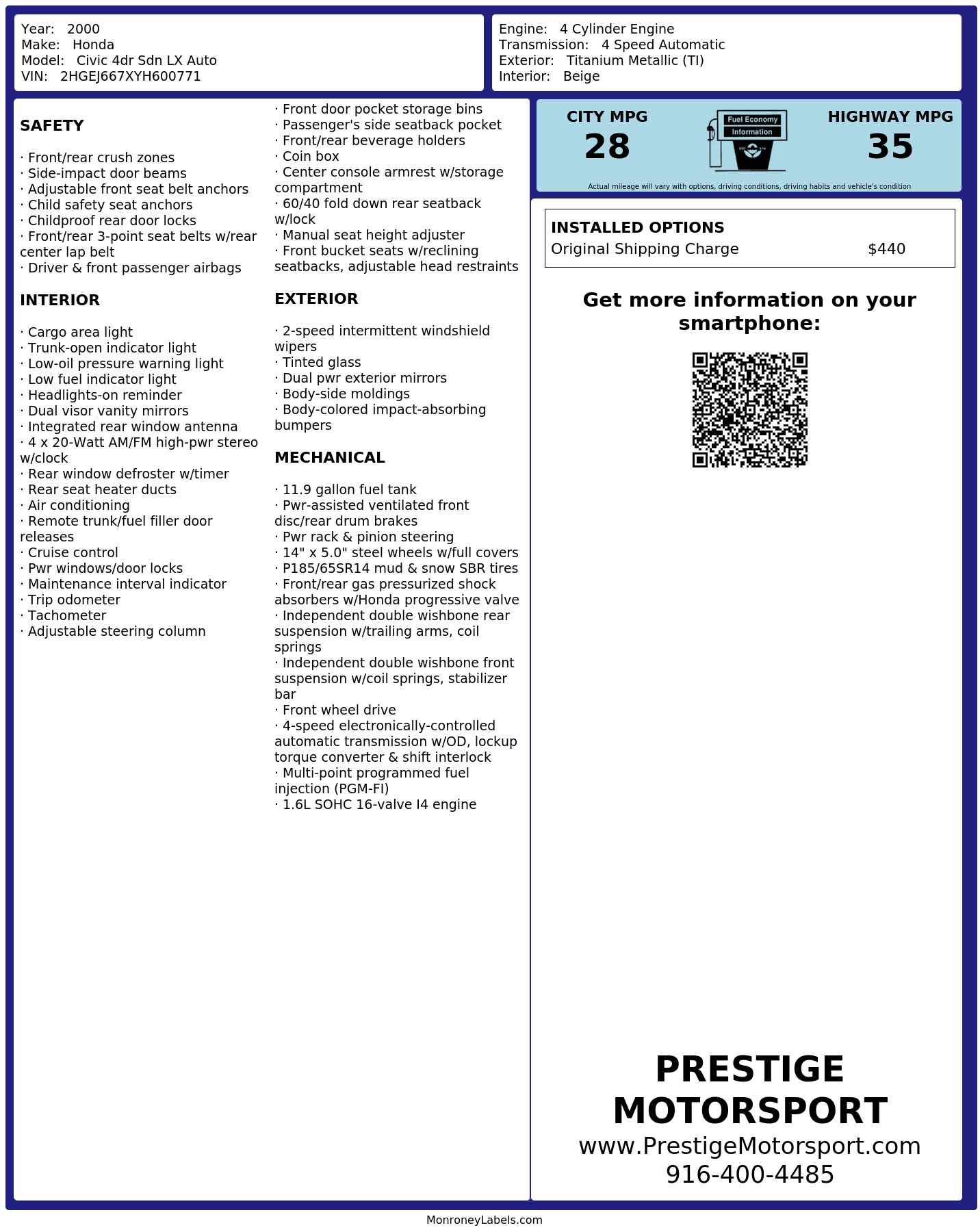 Monroney Label