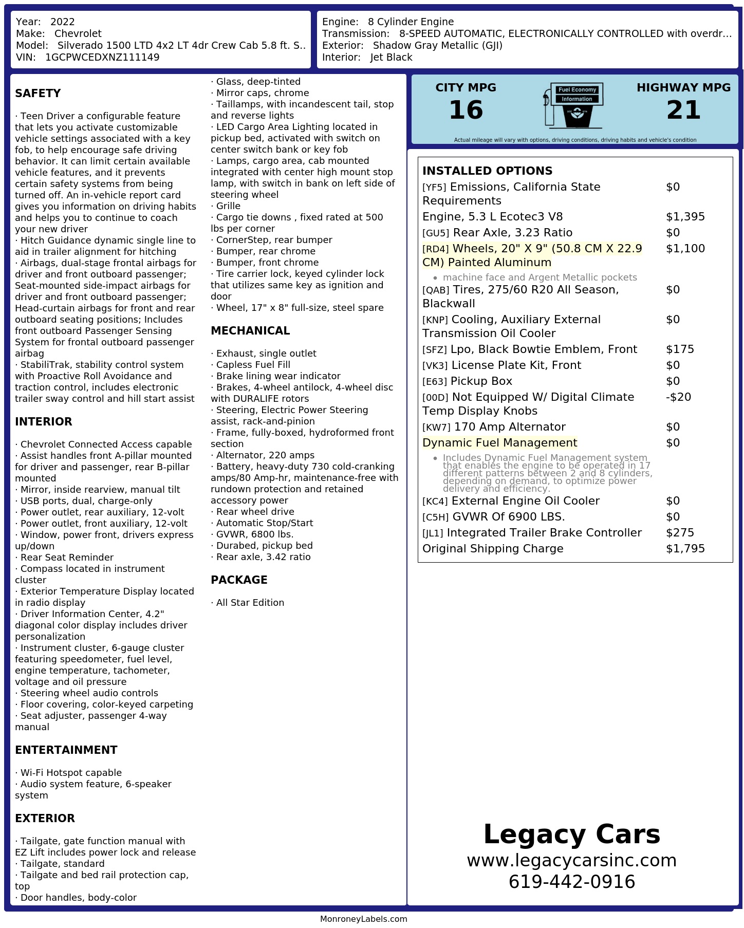 Monroney Label