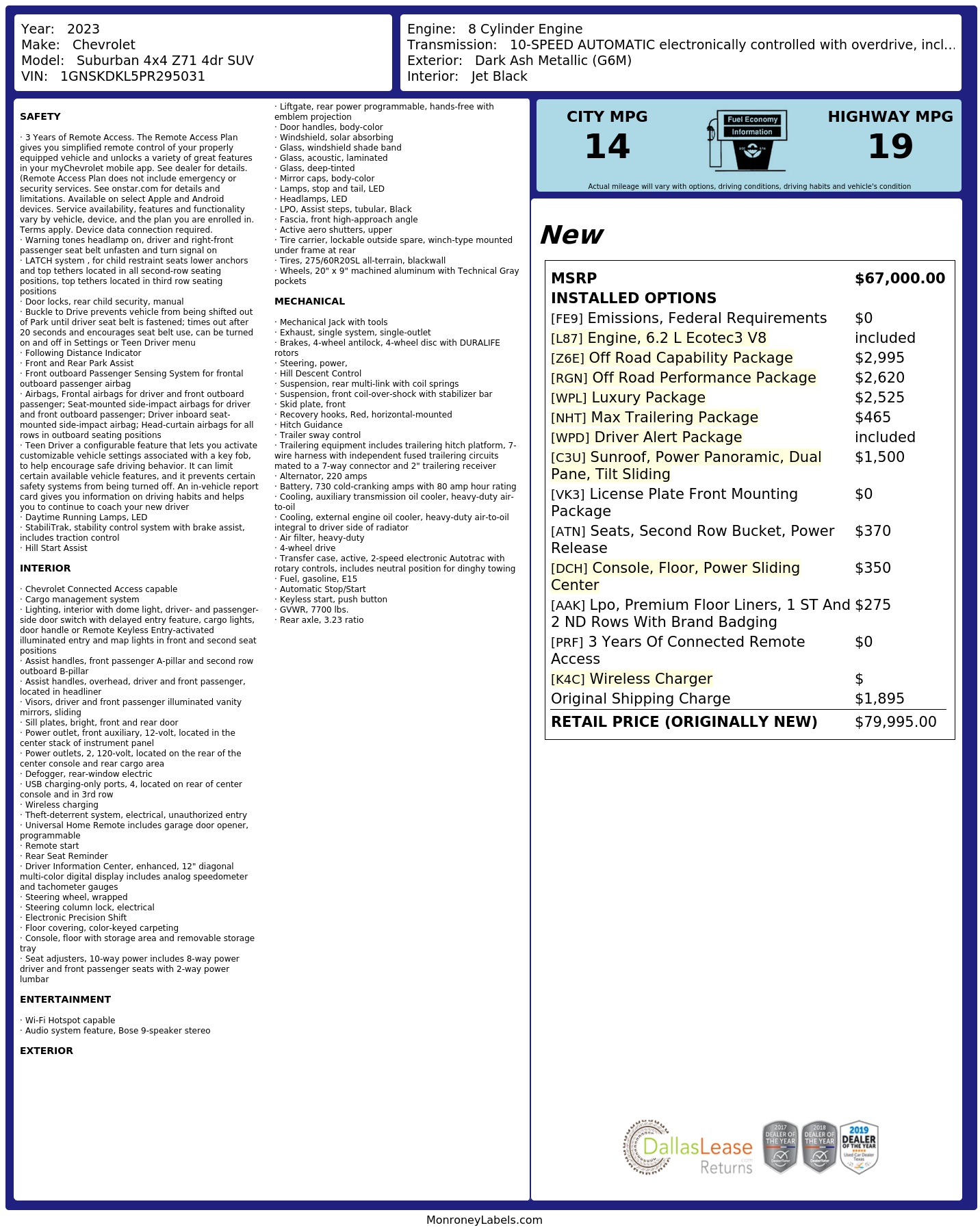Monroney Label