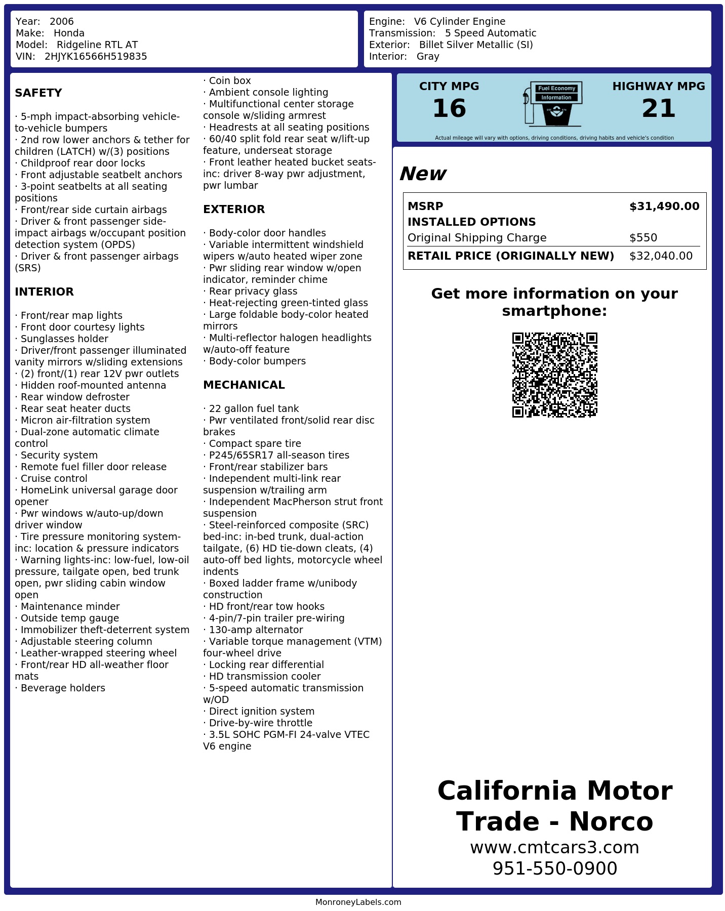 Monroney Label