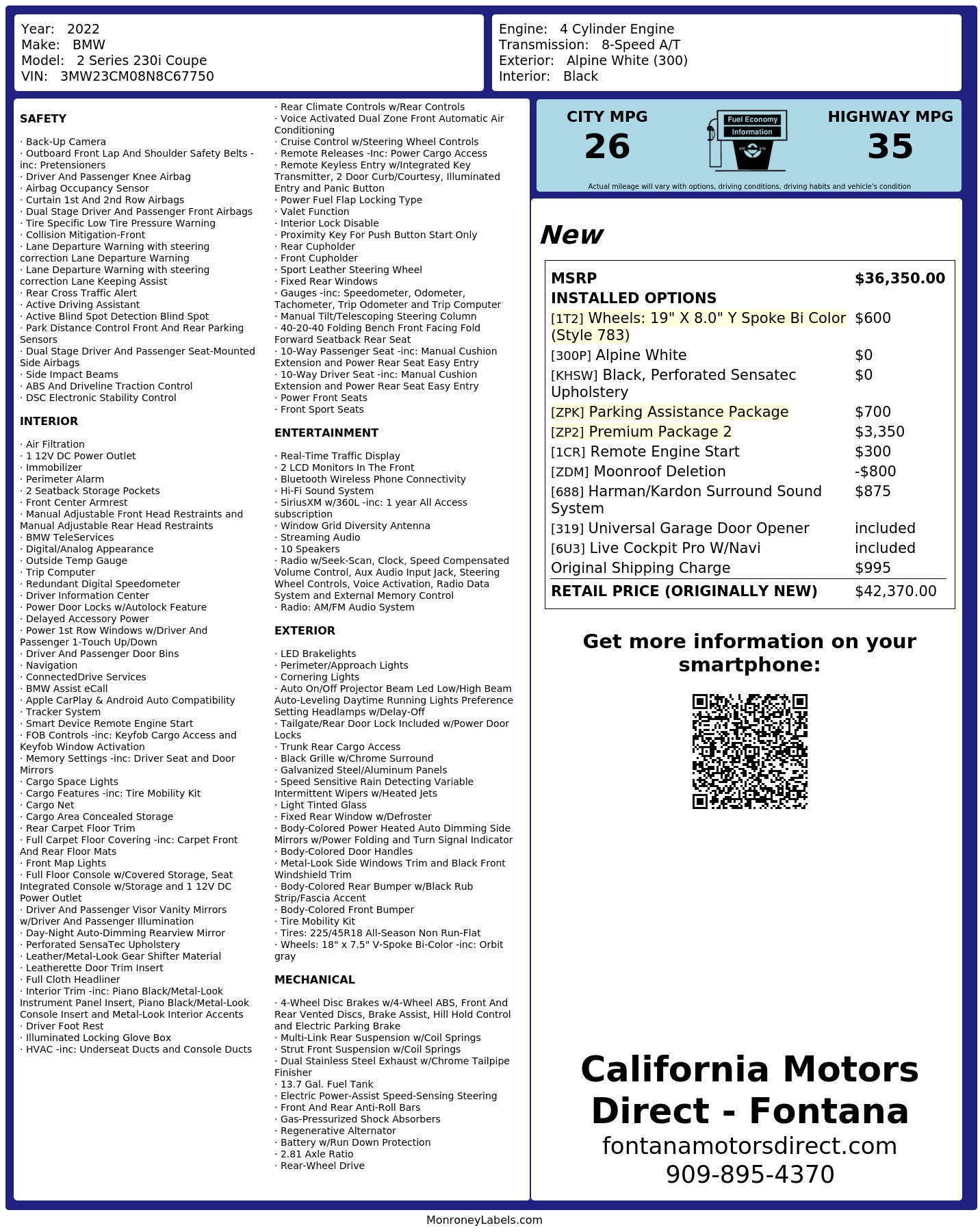 Monroney Label
