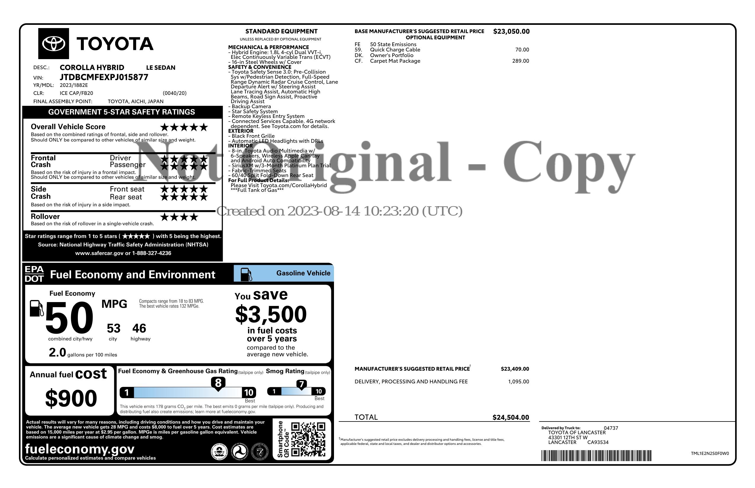 Monroney Label