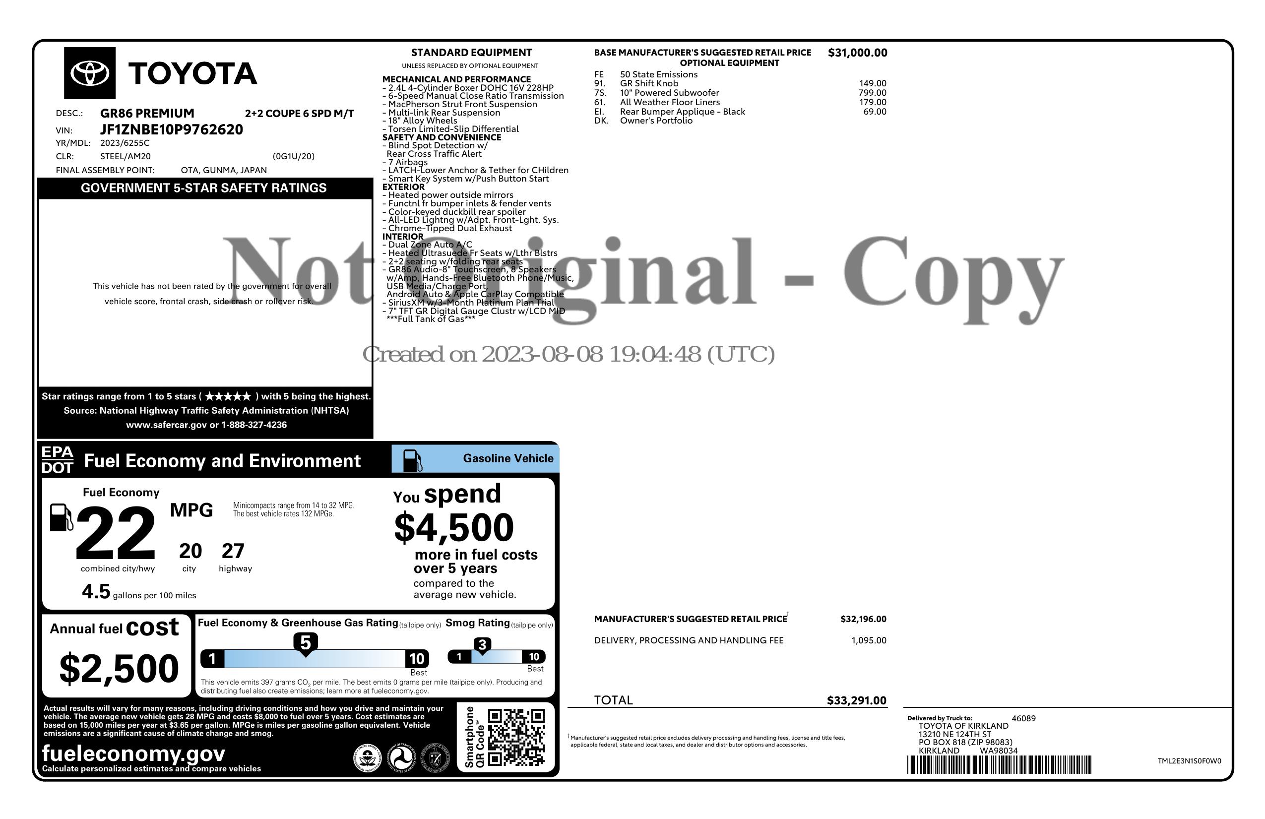 Monroney Label