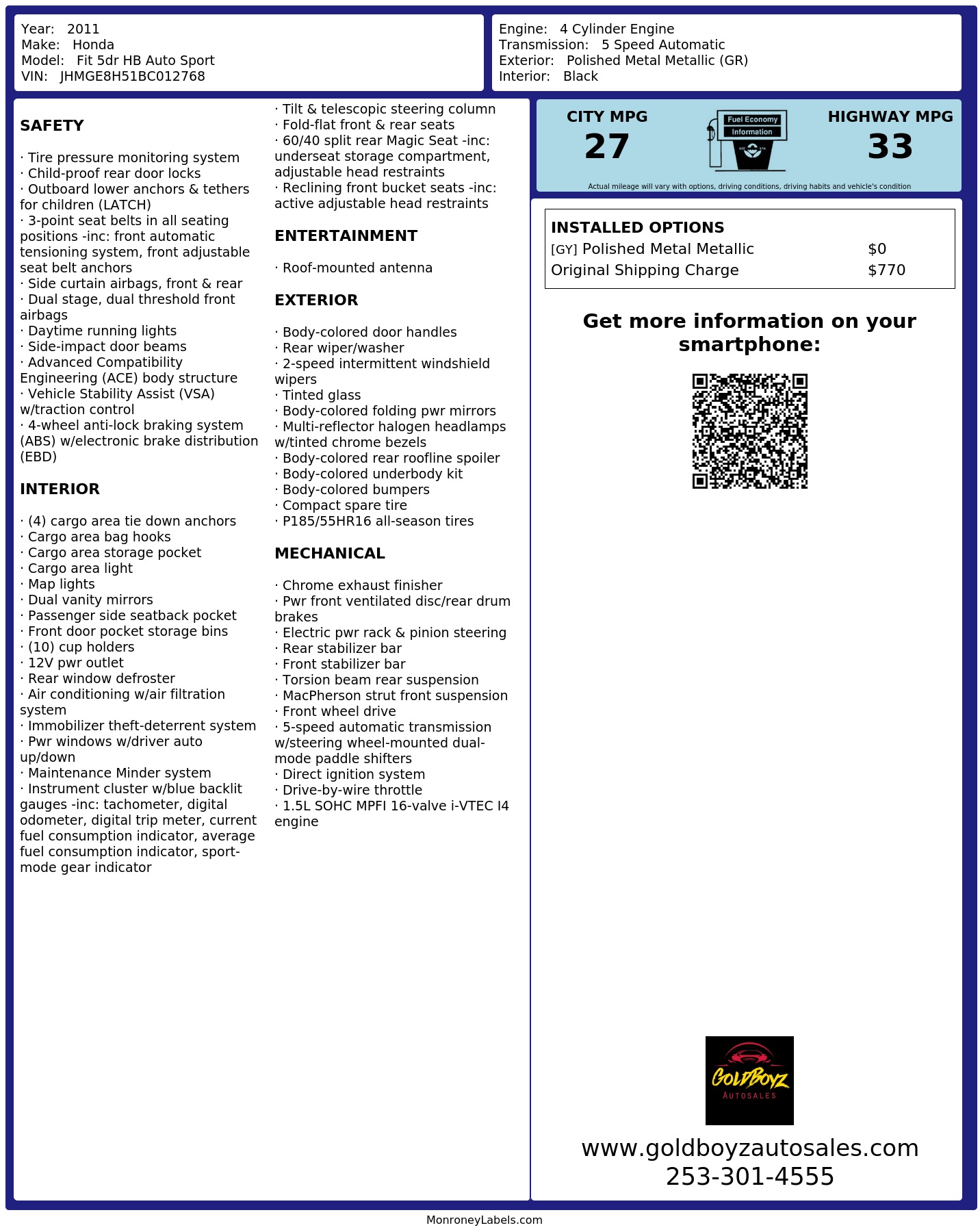 Monroney Label