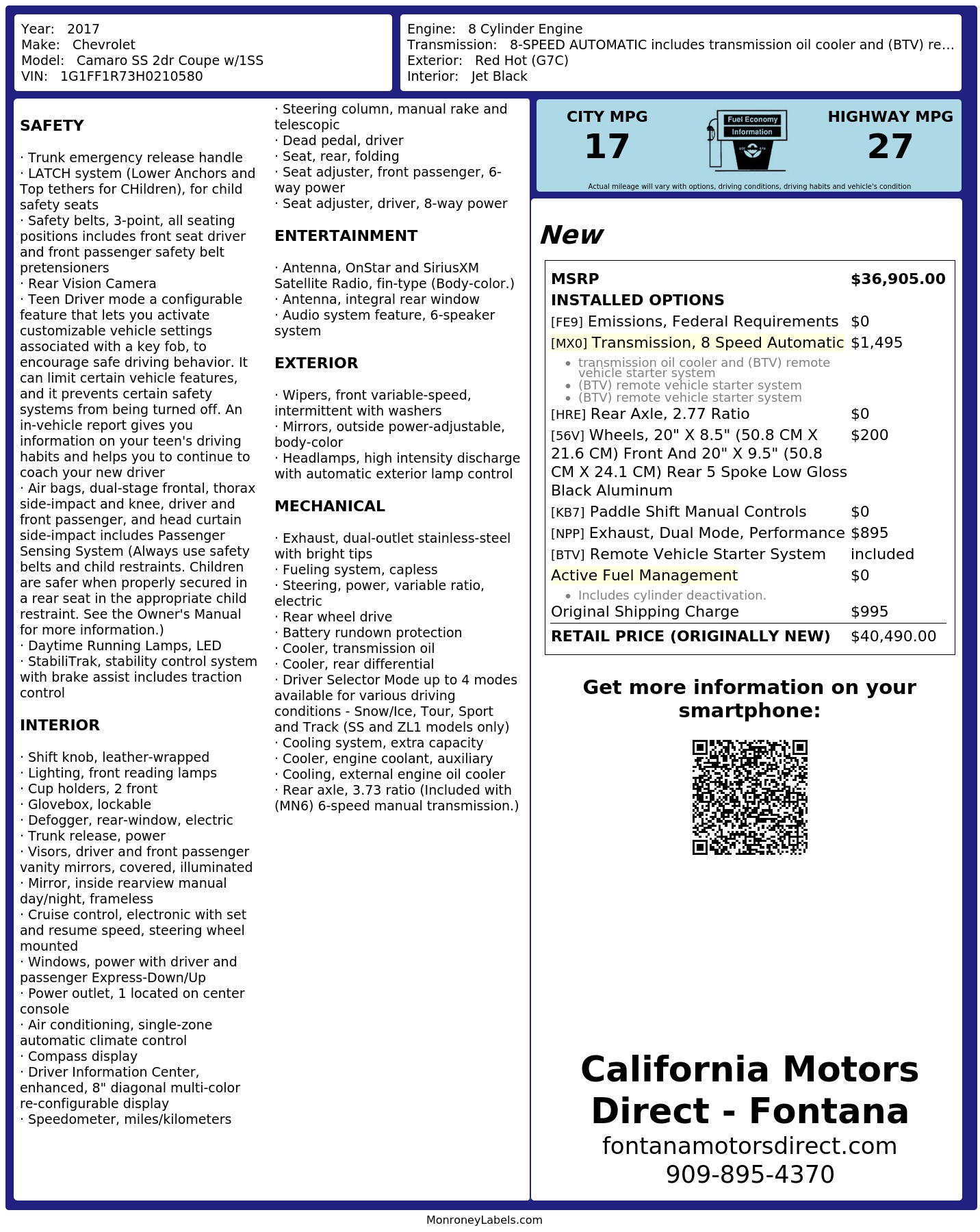 Monroney Label