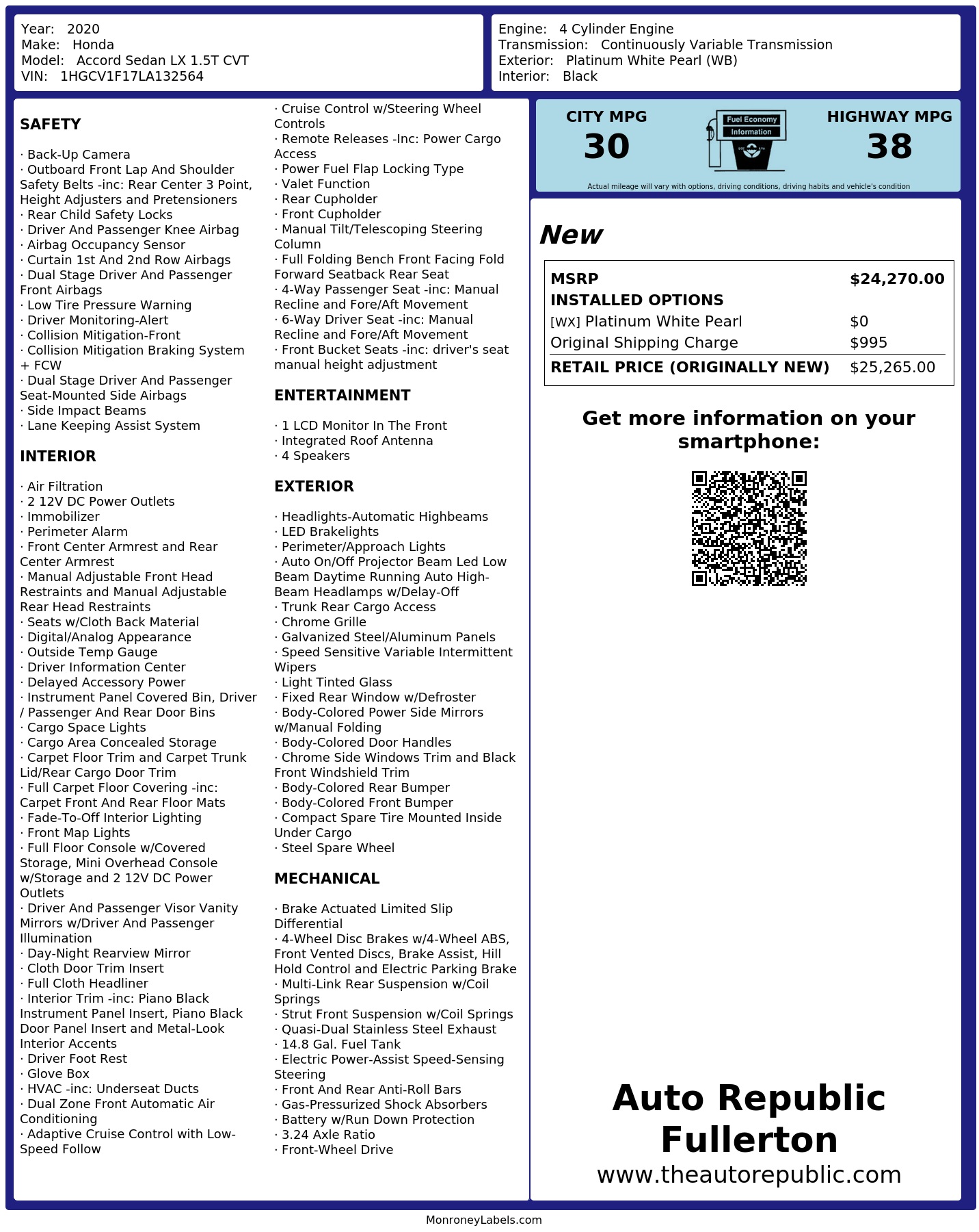 Monroney Label