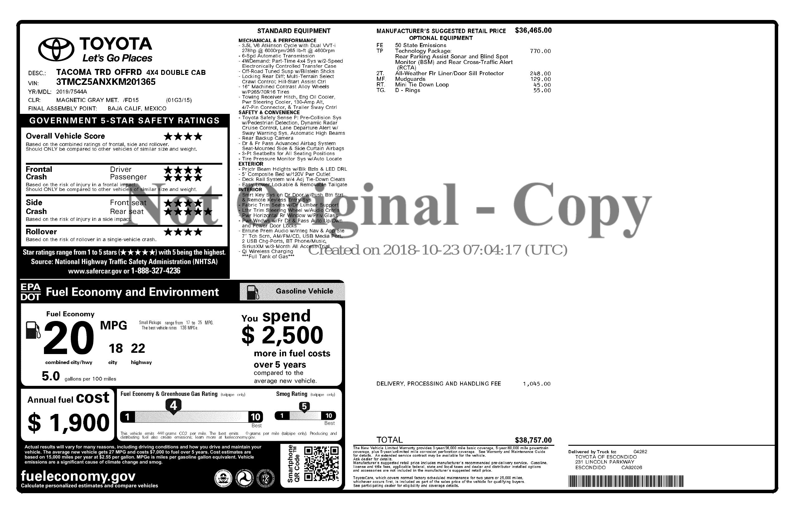 Monroney Label