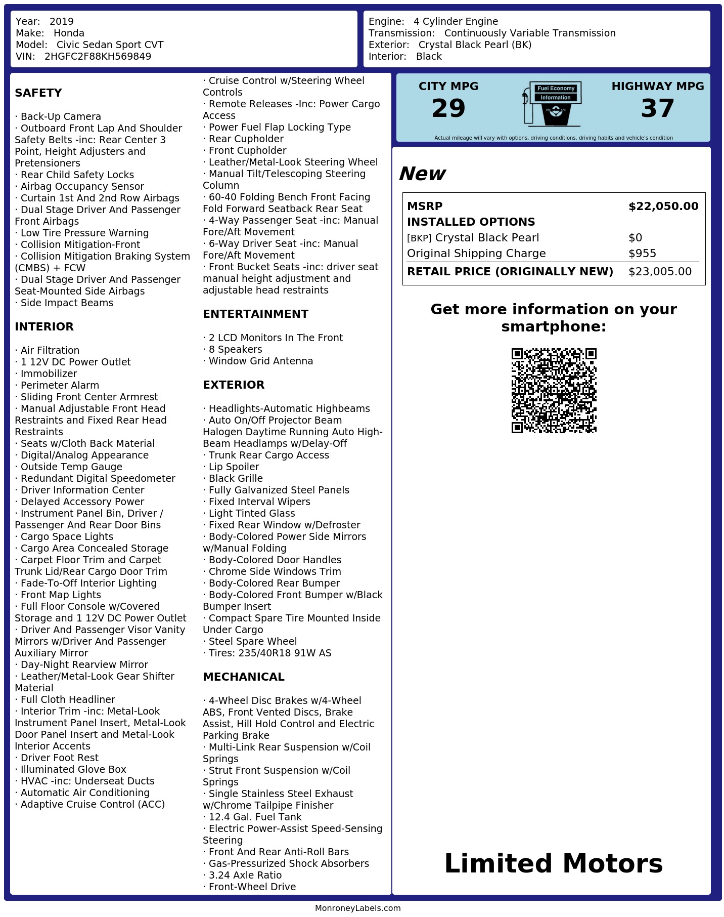 Monroney Label