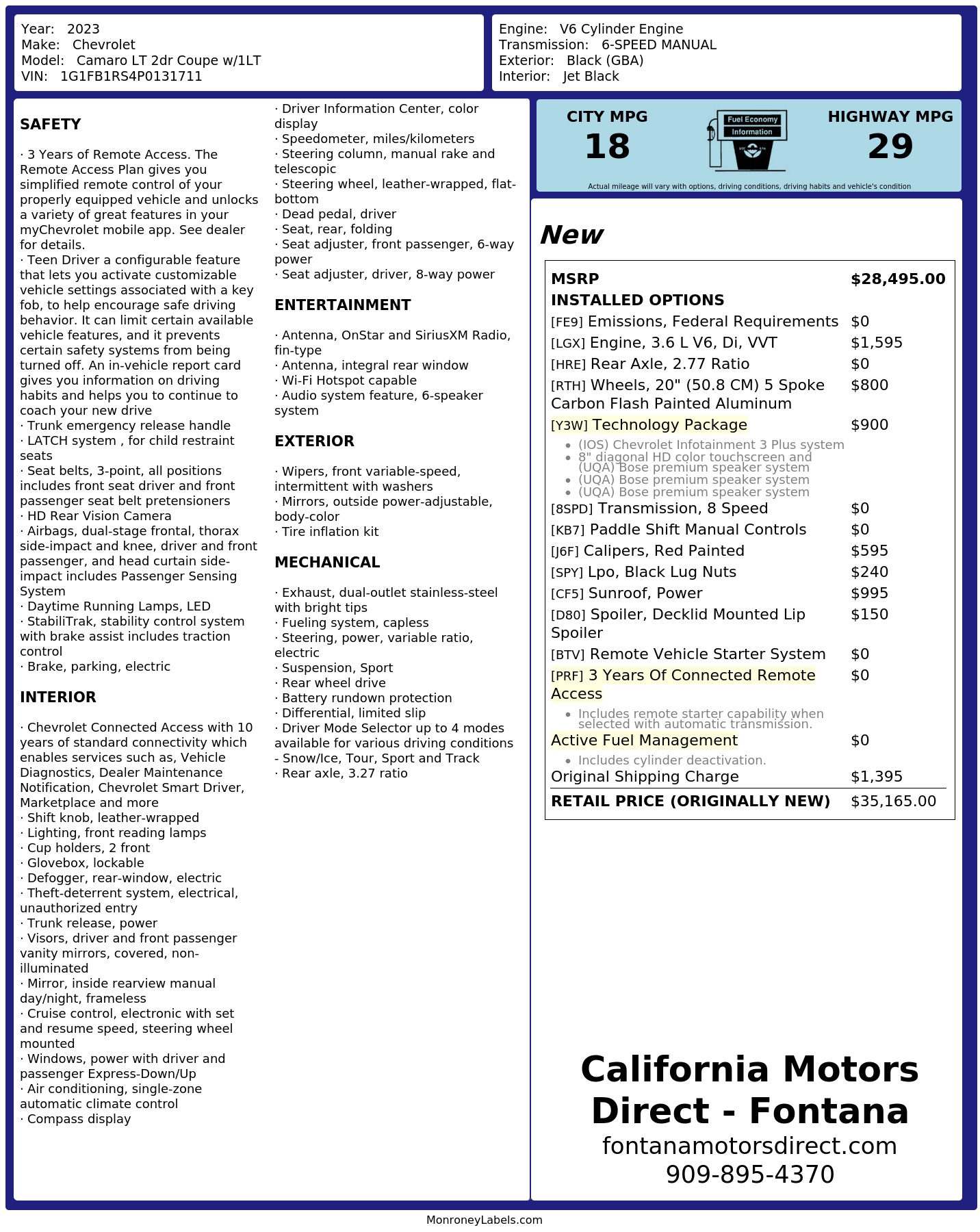 Monroney Label