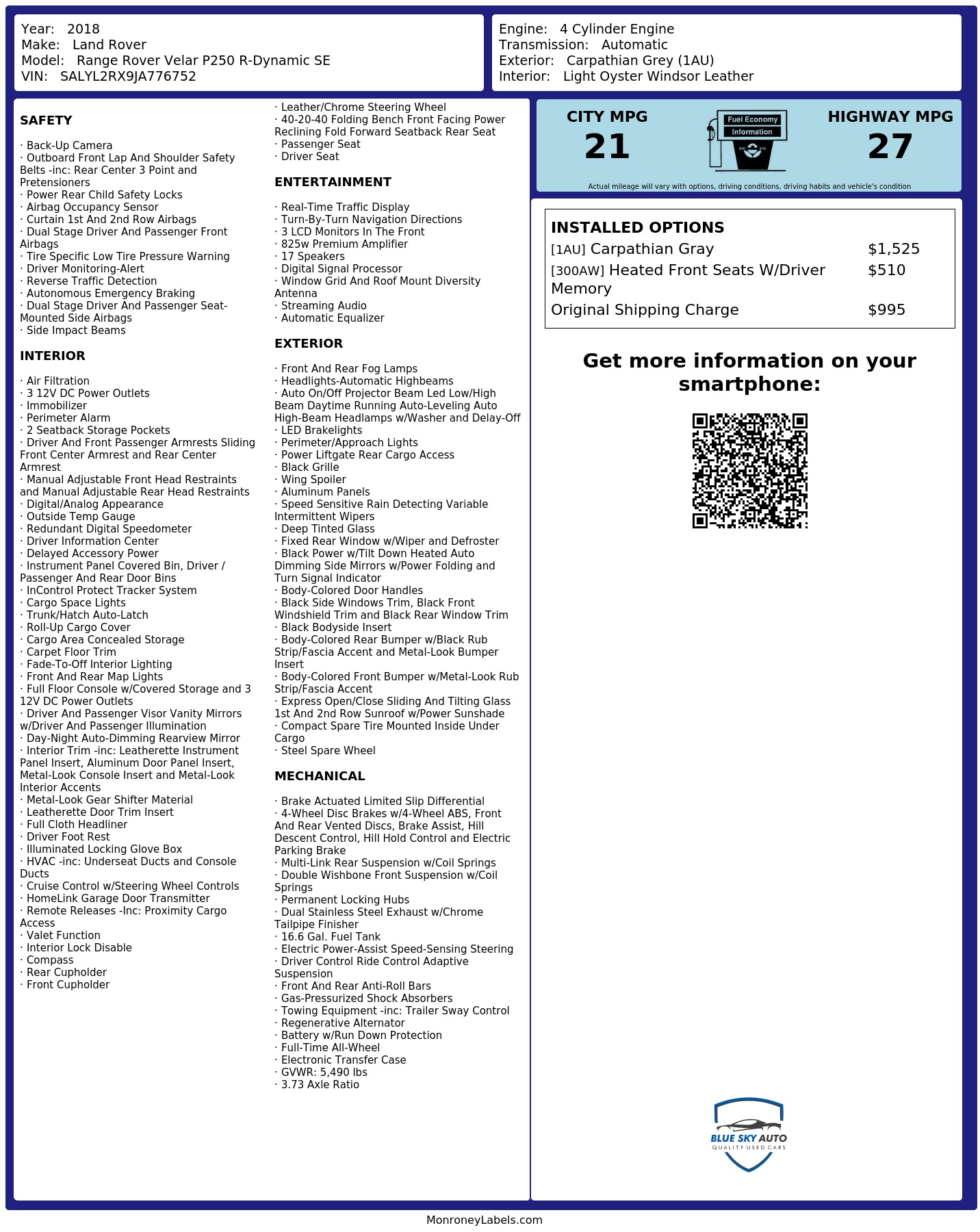Monroney Label