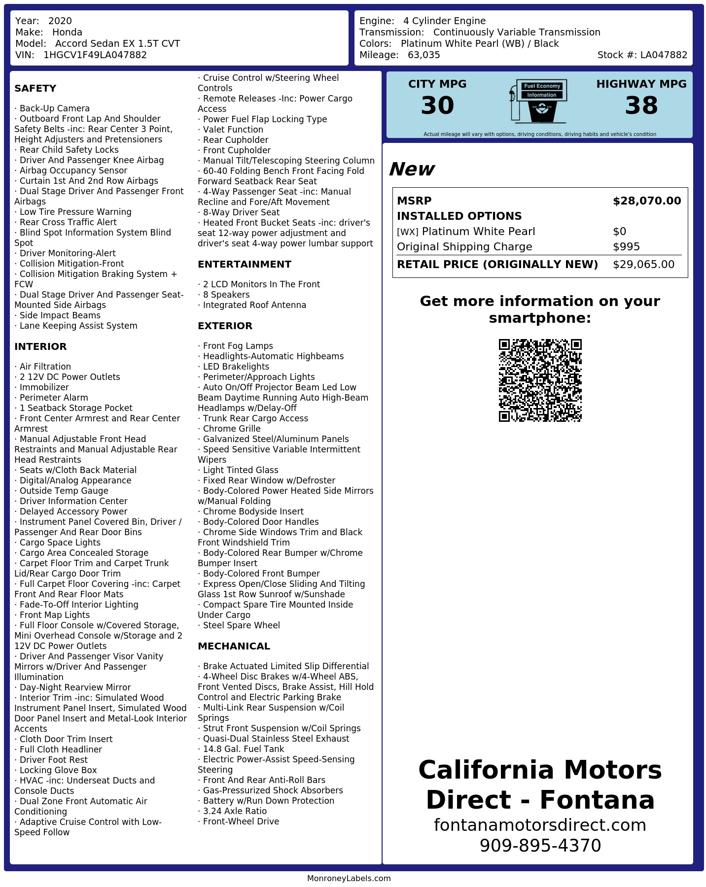 Monroney Label