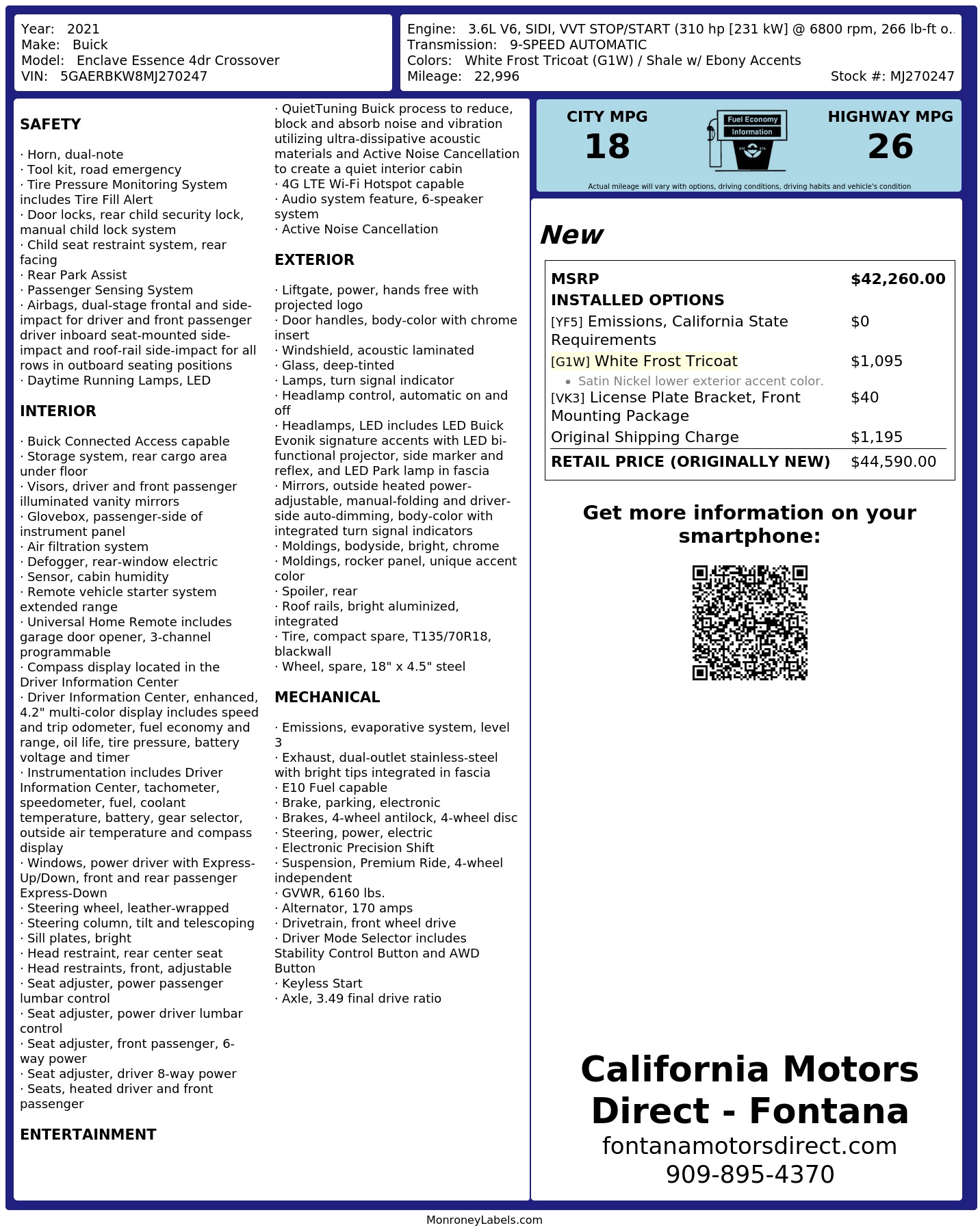 Monroney Label