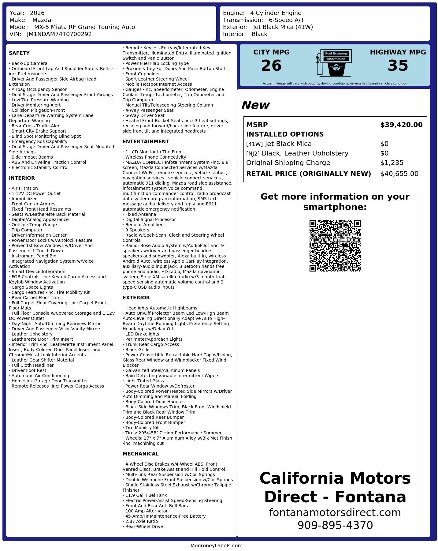 Monroney Label