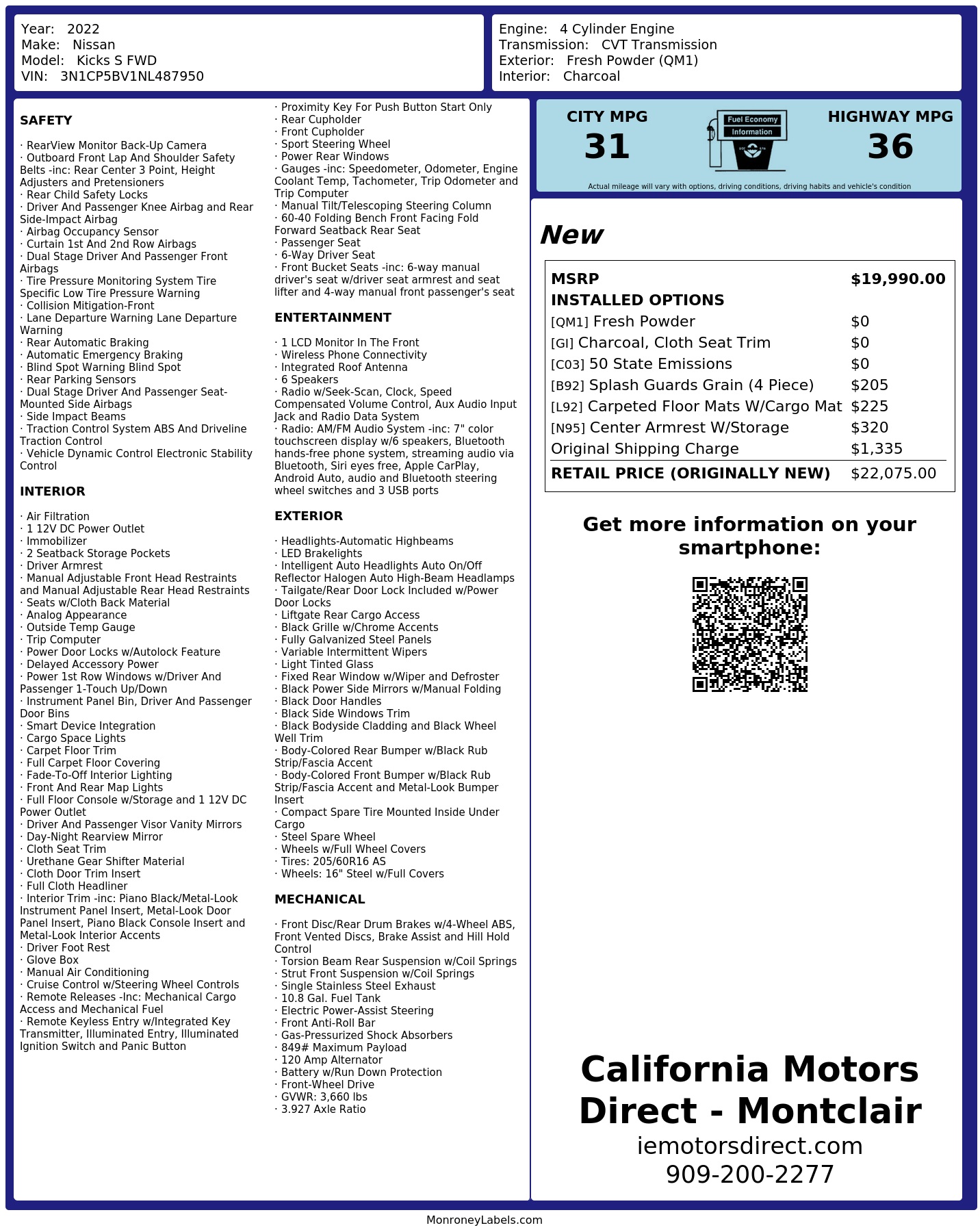 Monroney Label