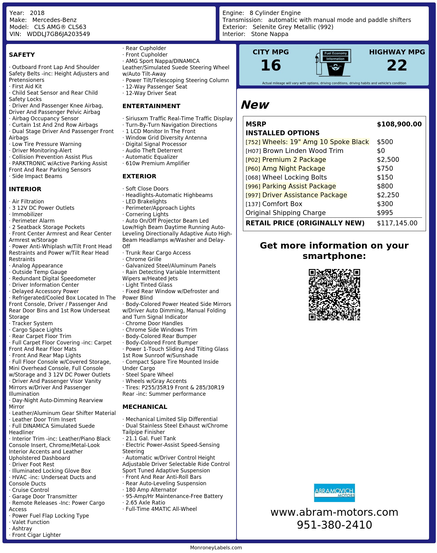 Monroney Label