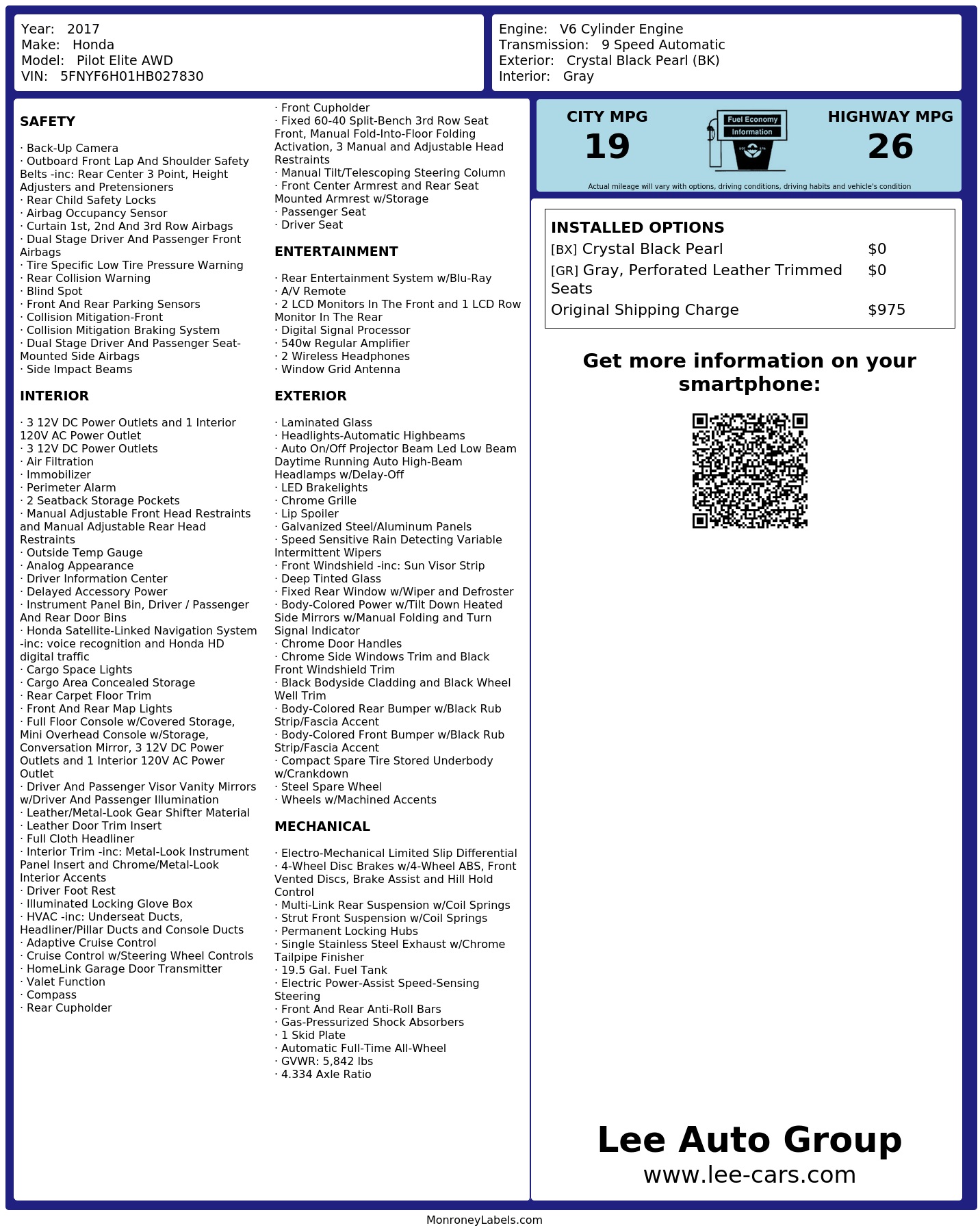 Monroney Label