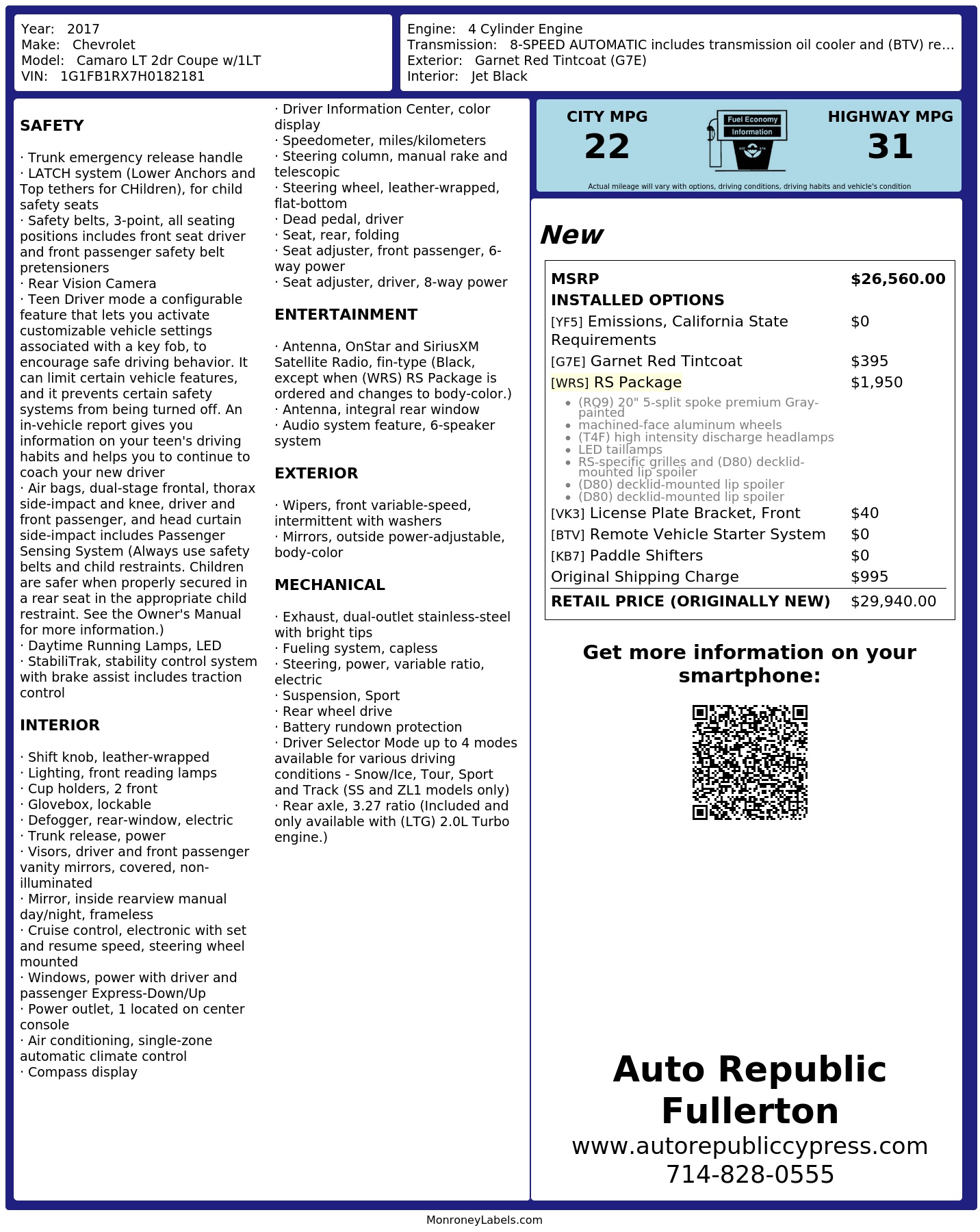 Monroney Label