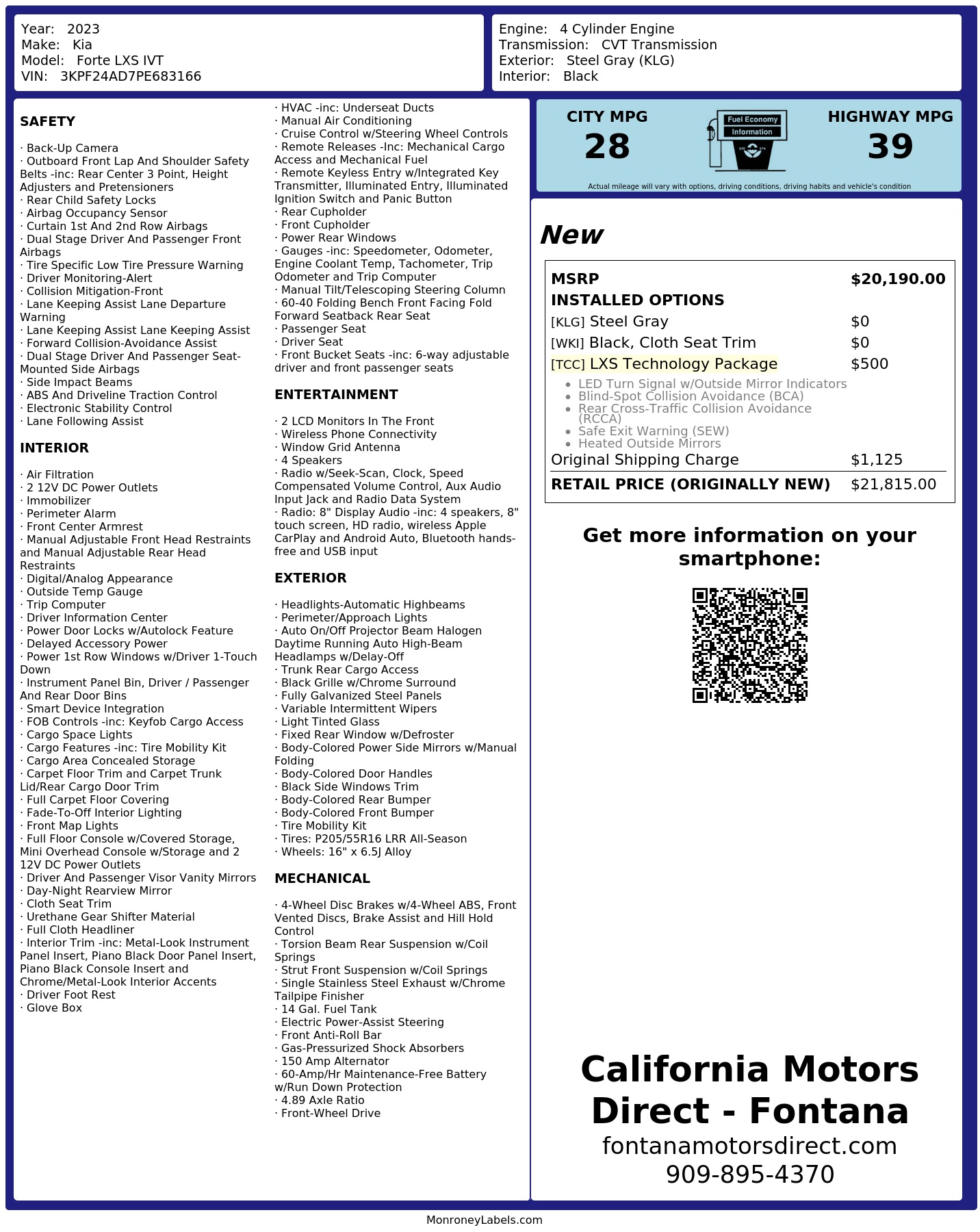 Monroney Label