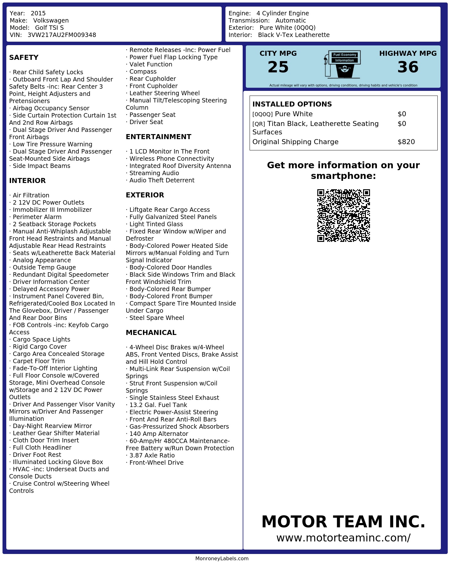 Monroney Label