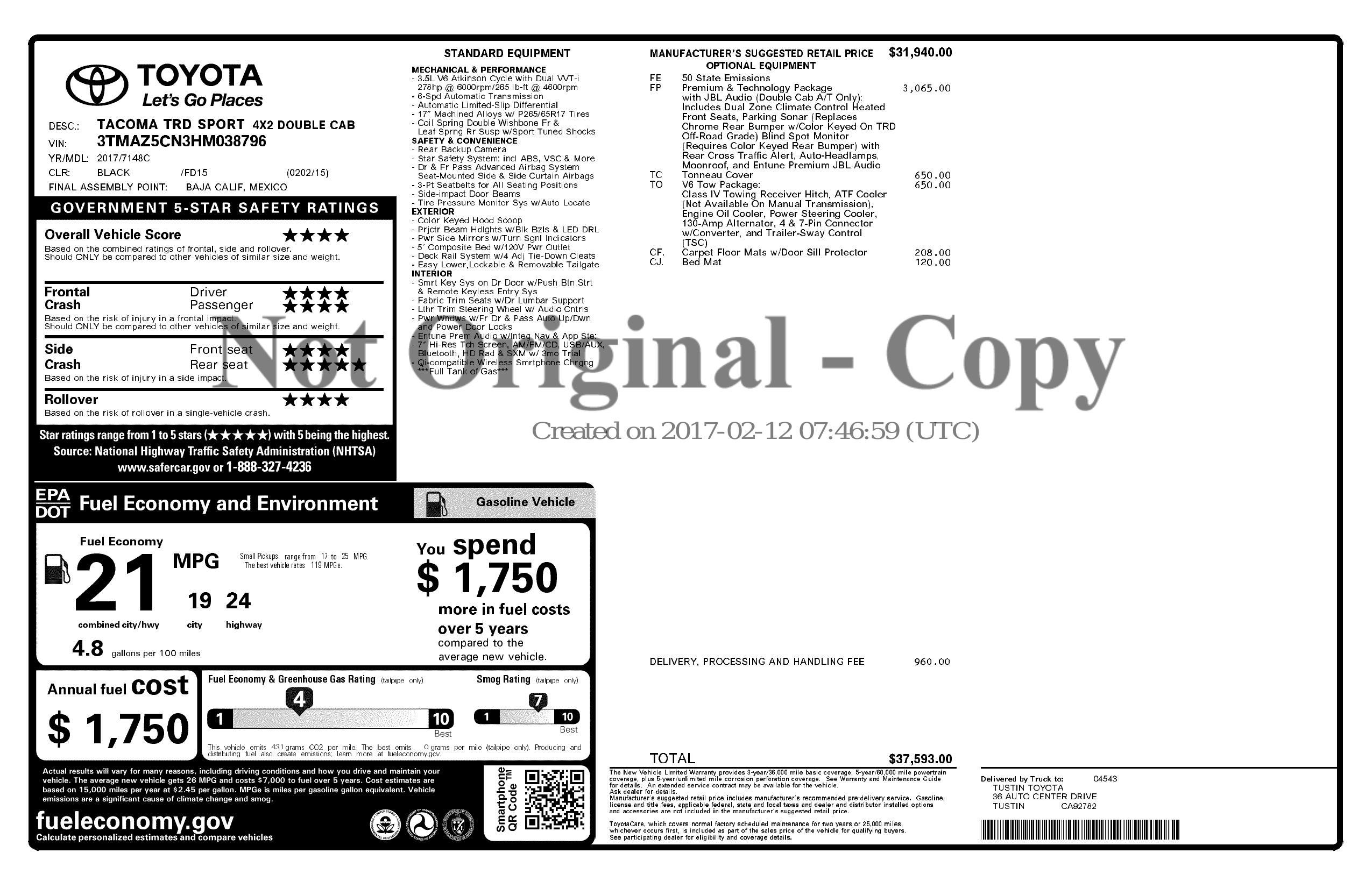 Monroney Label
