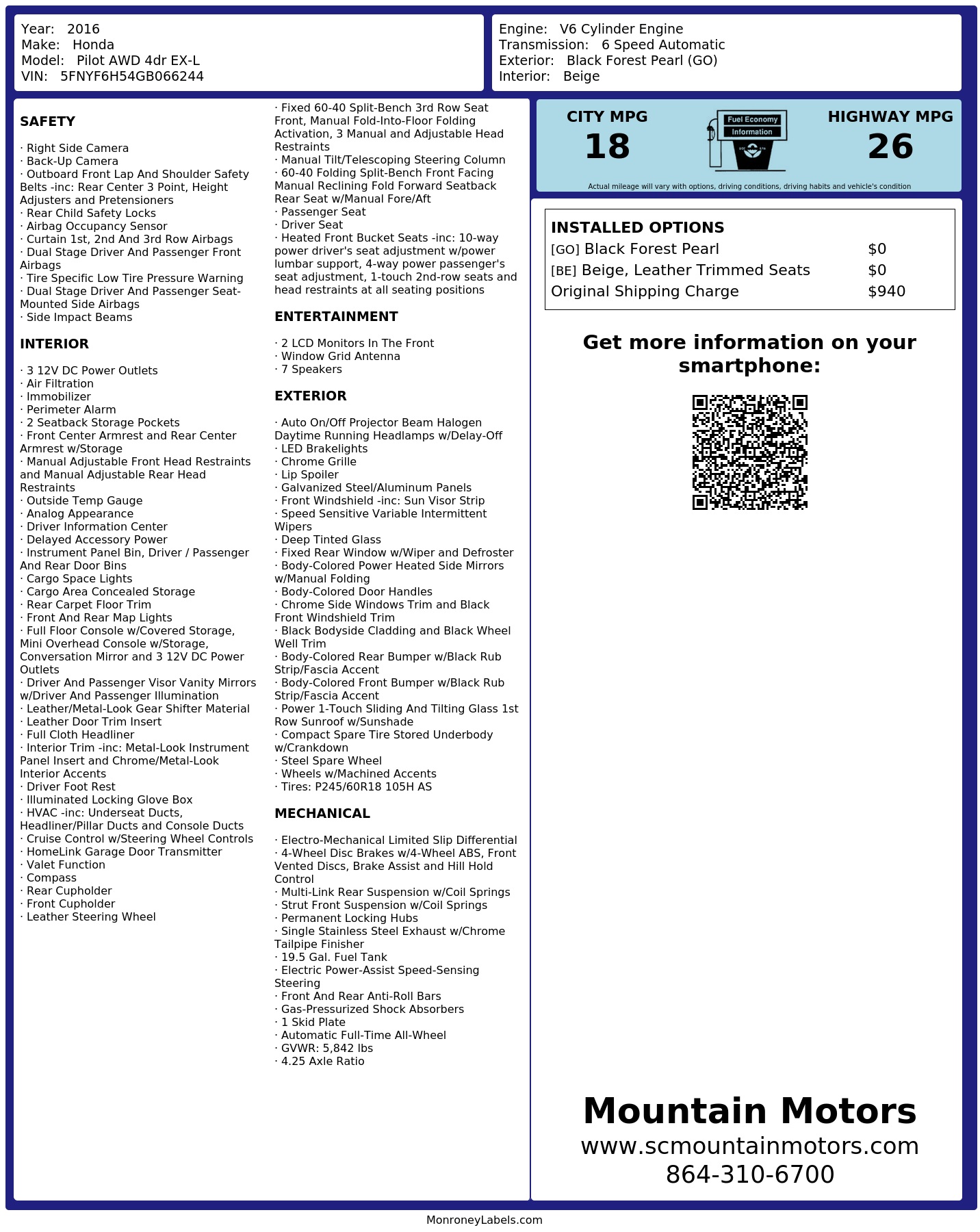 Monroney Label