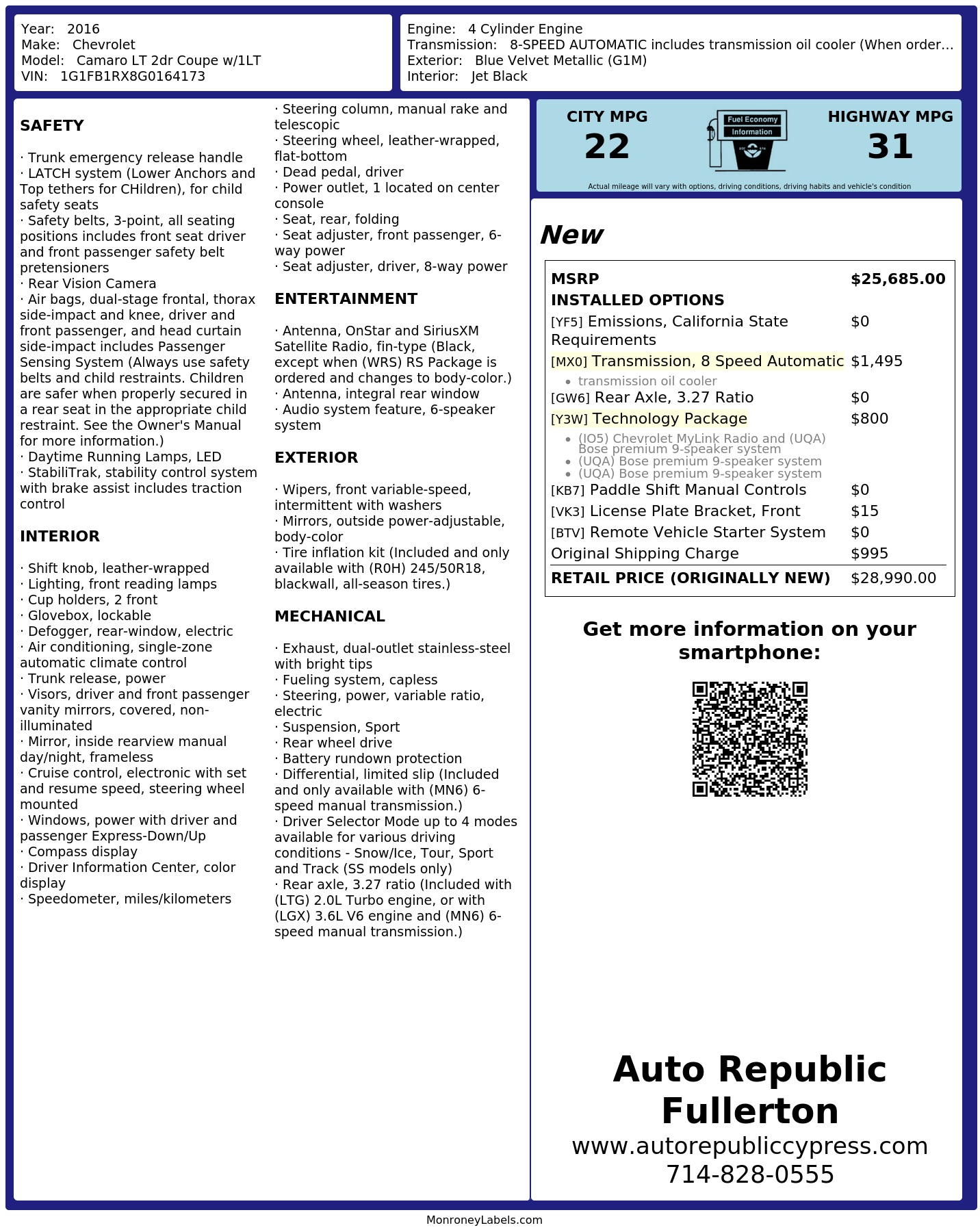 Monroney Label