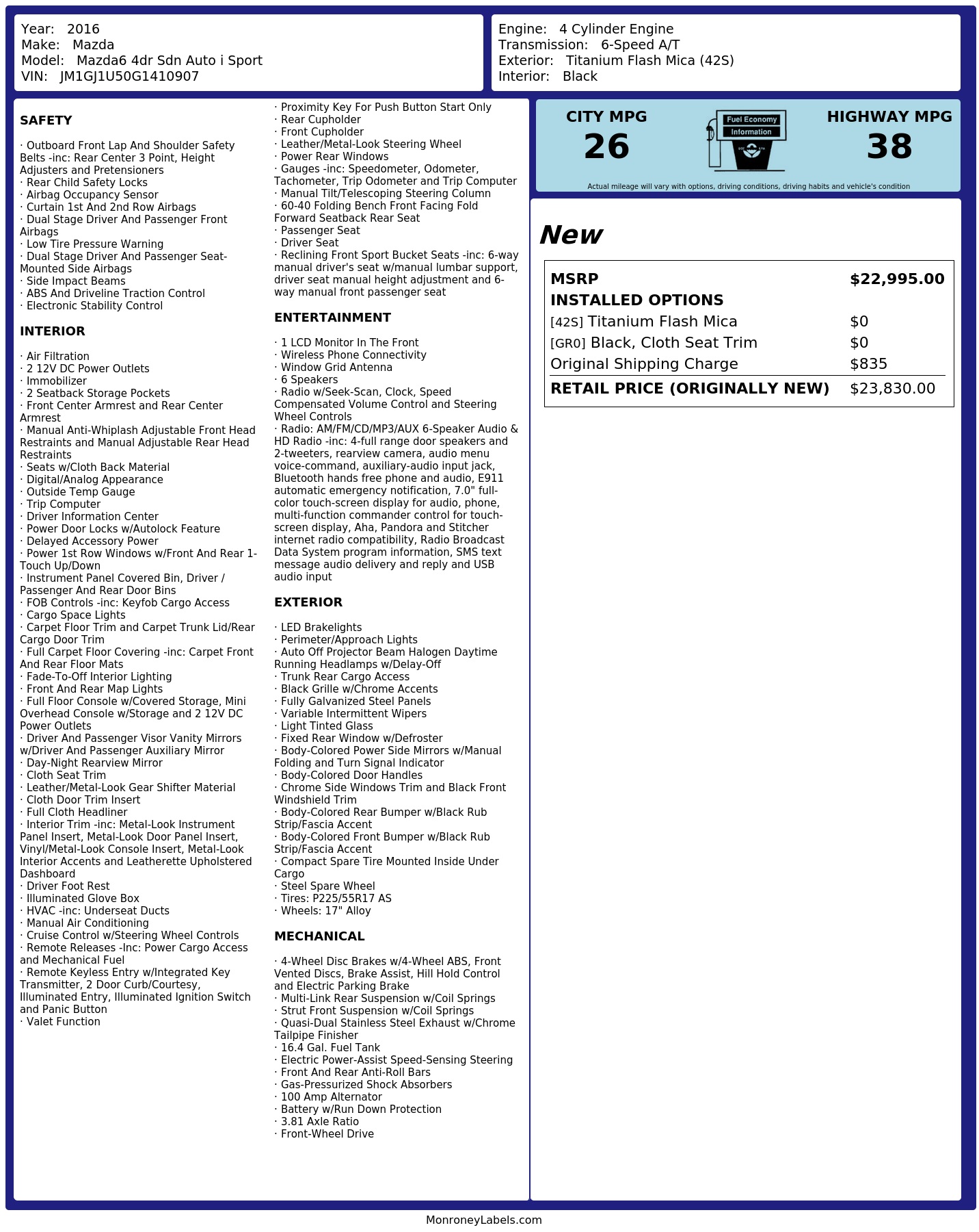 Monroney Label