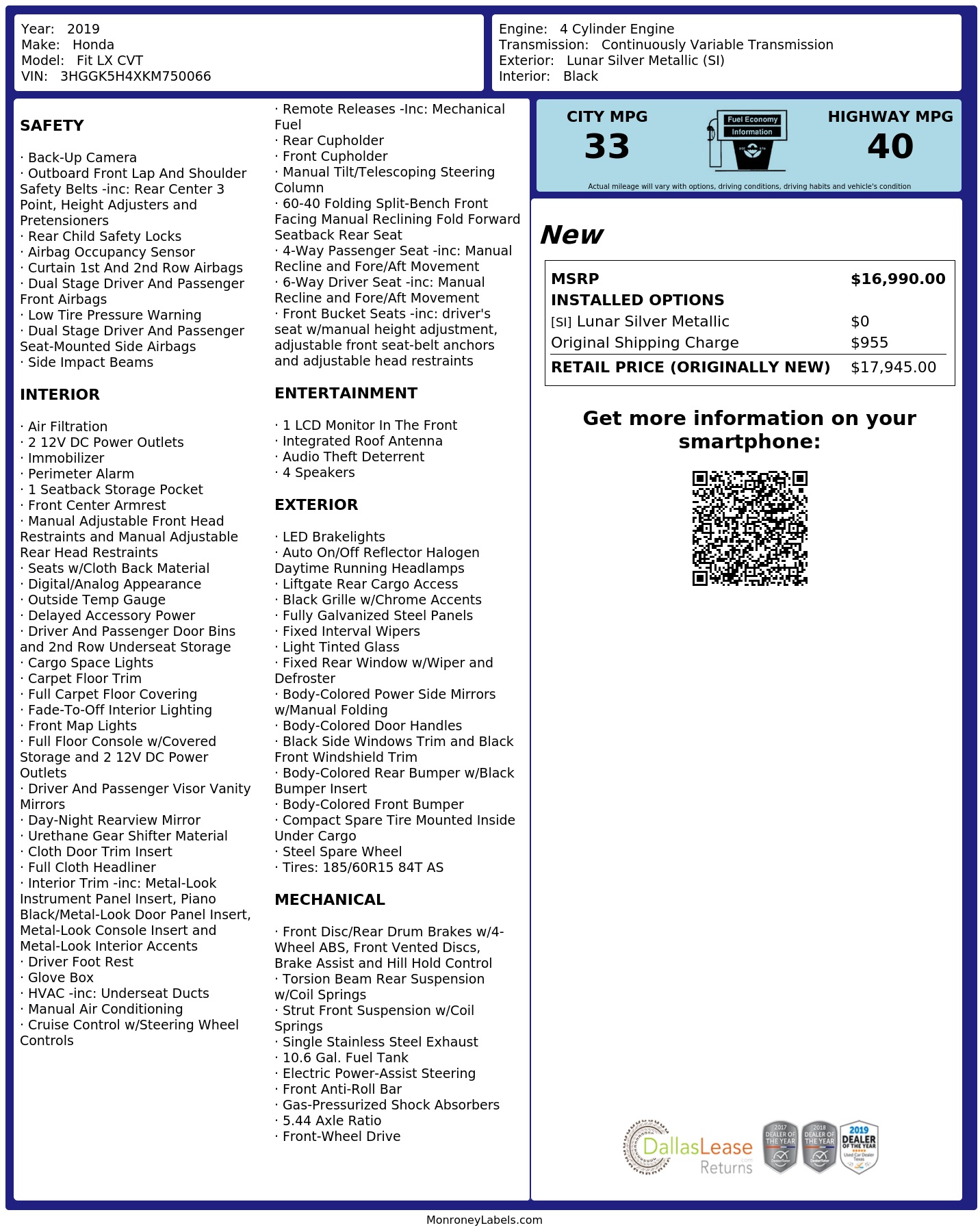 Monroney Label