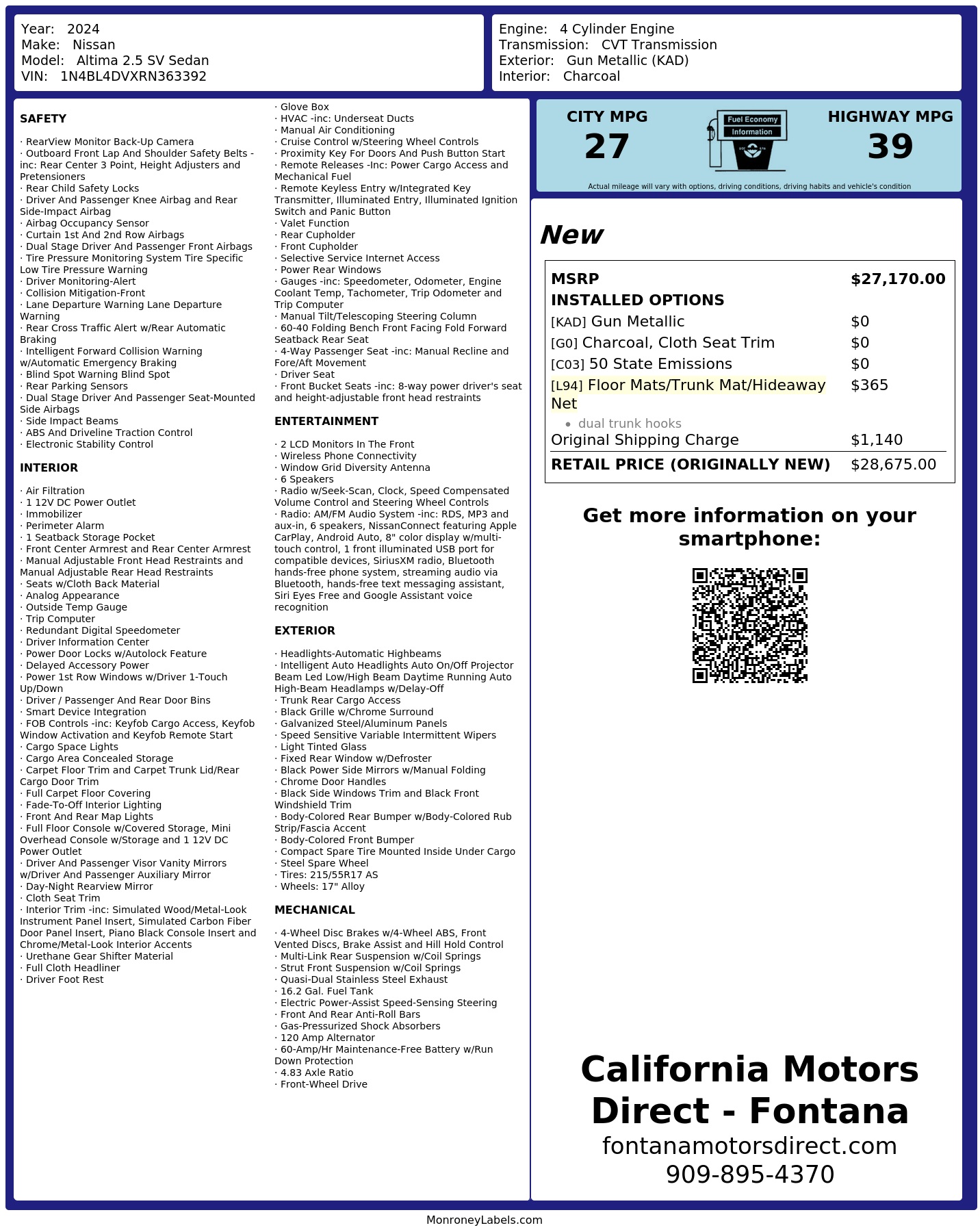 Monroney Label