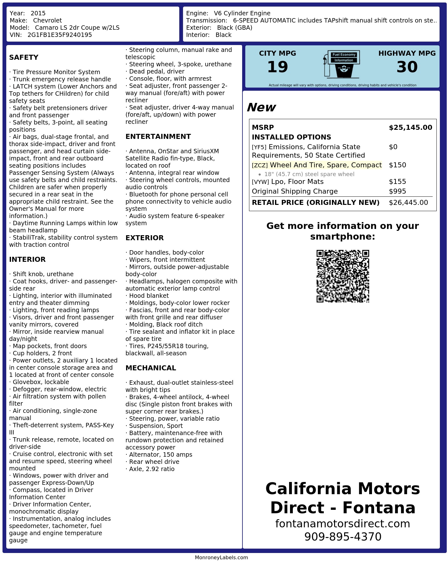 Monroney Label