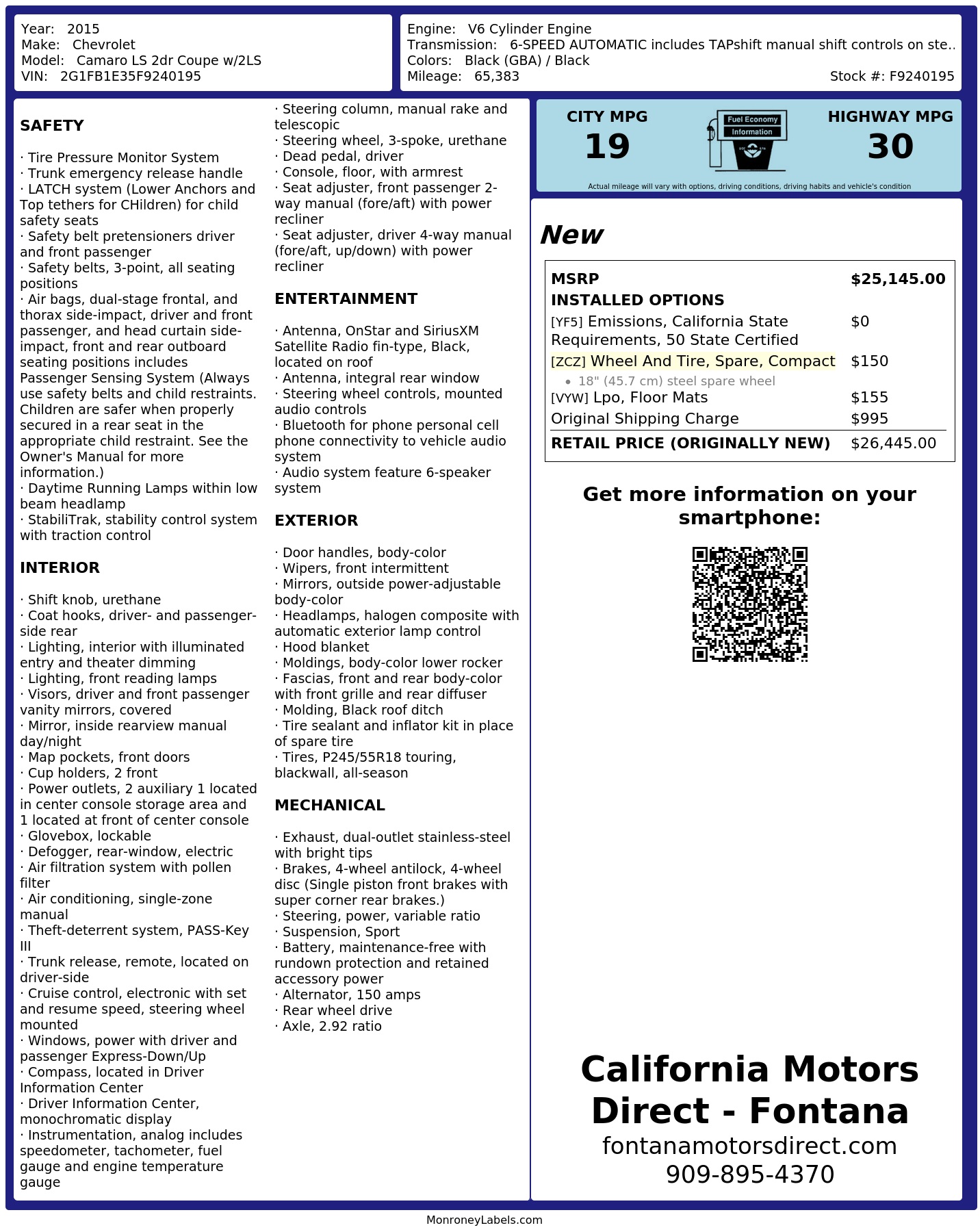 Monroney Label