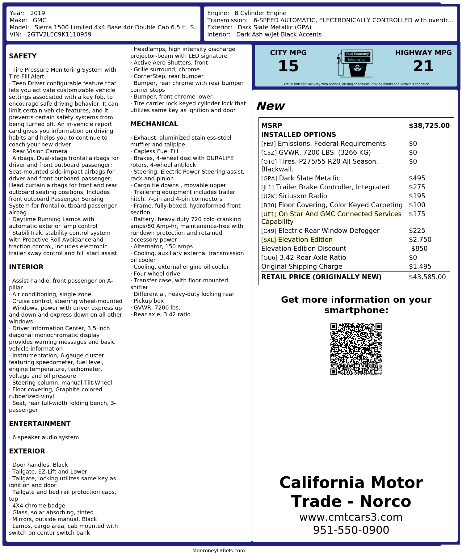 Monroney Label