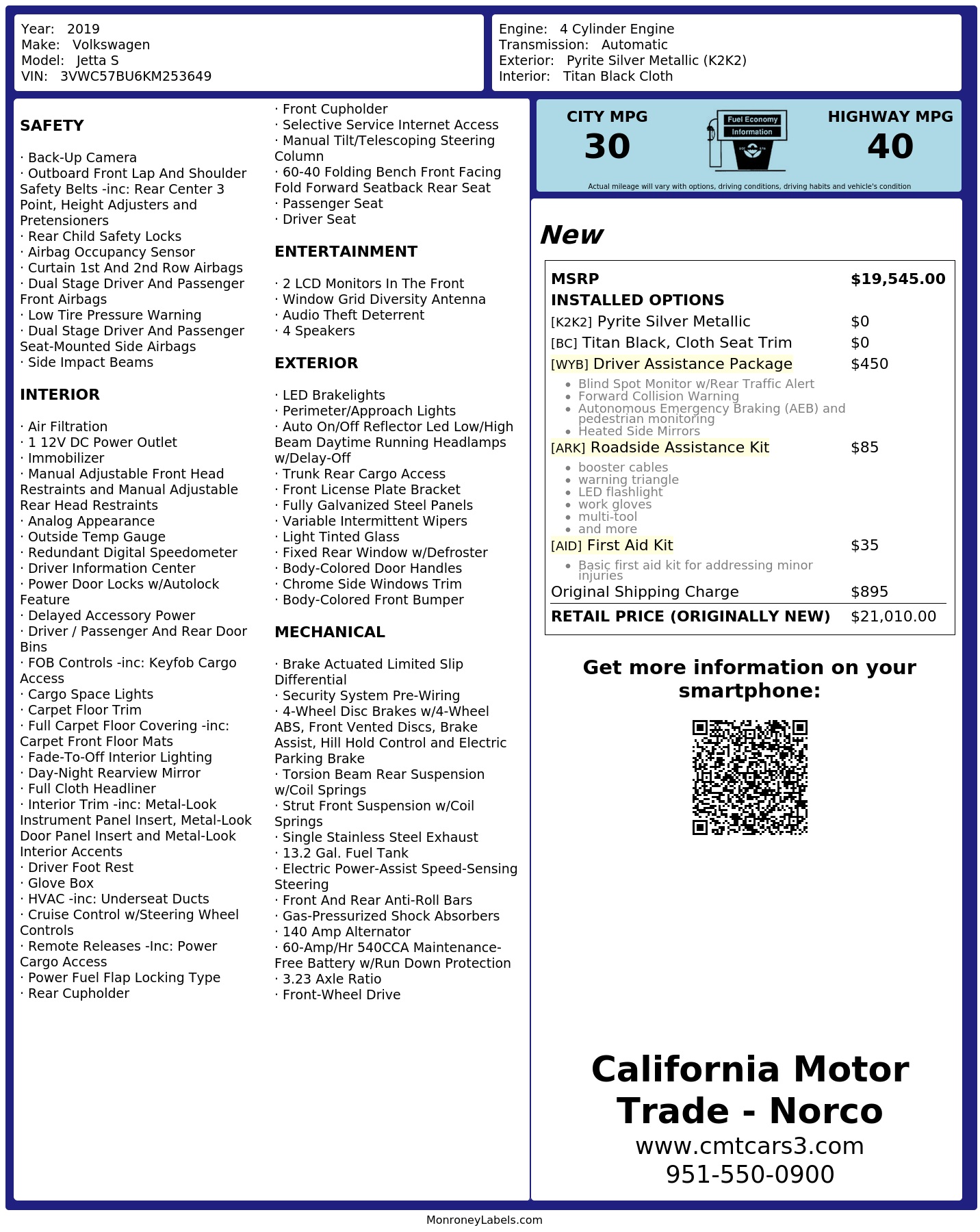 Monroney Label