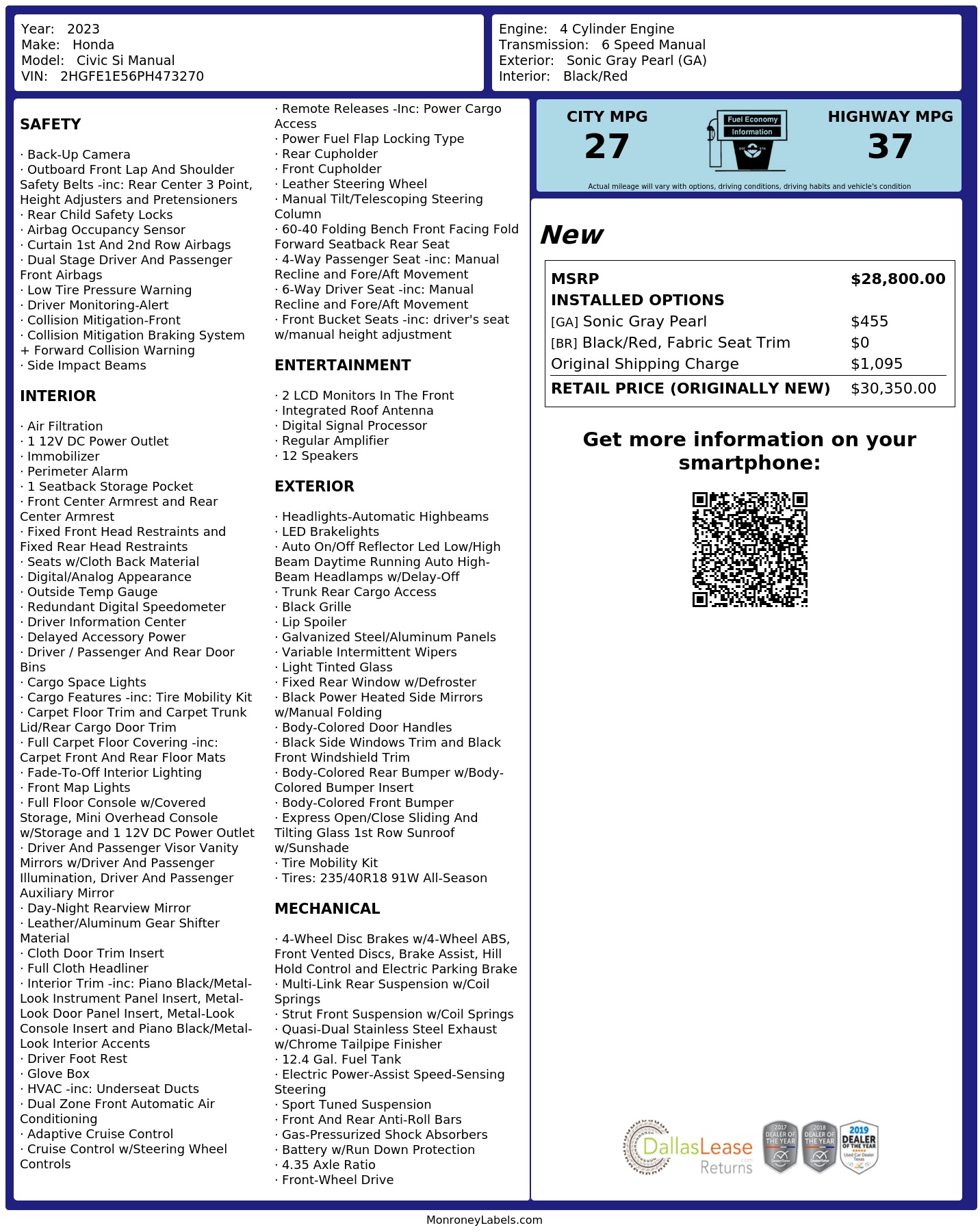 Monroney Label