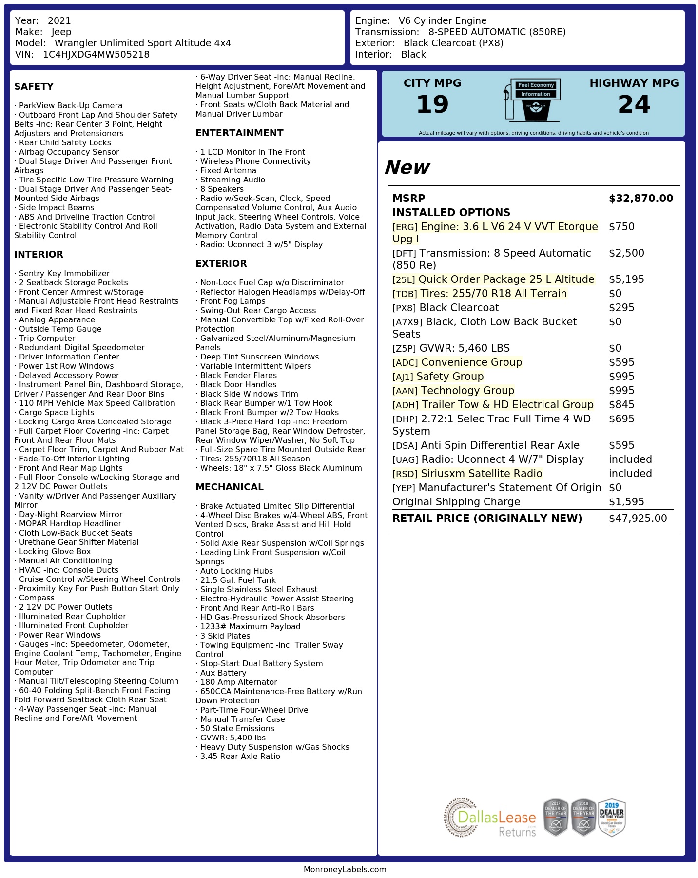 Monroney Label