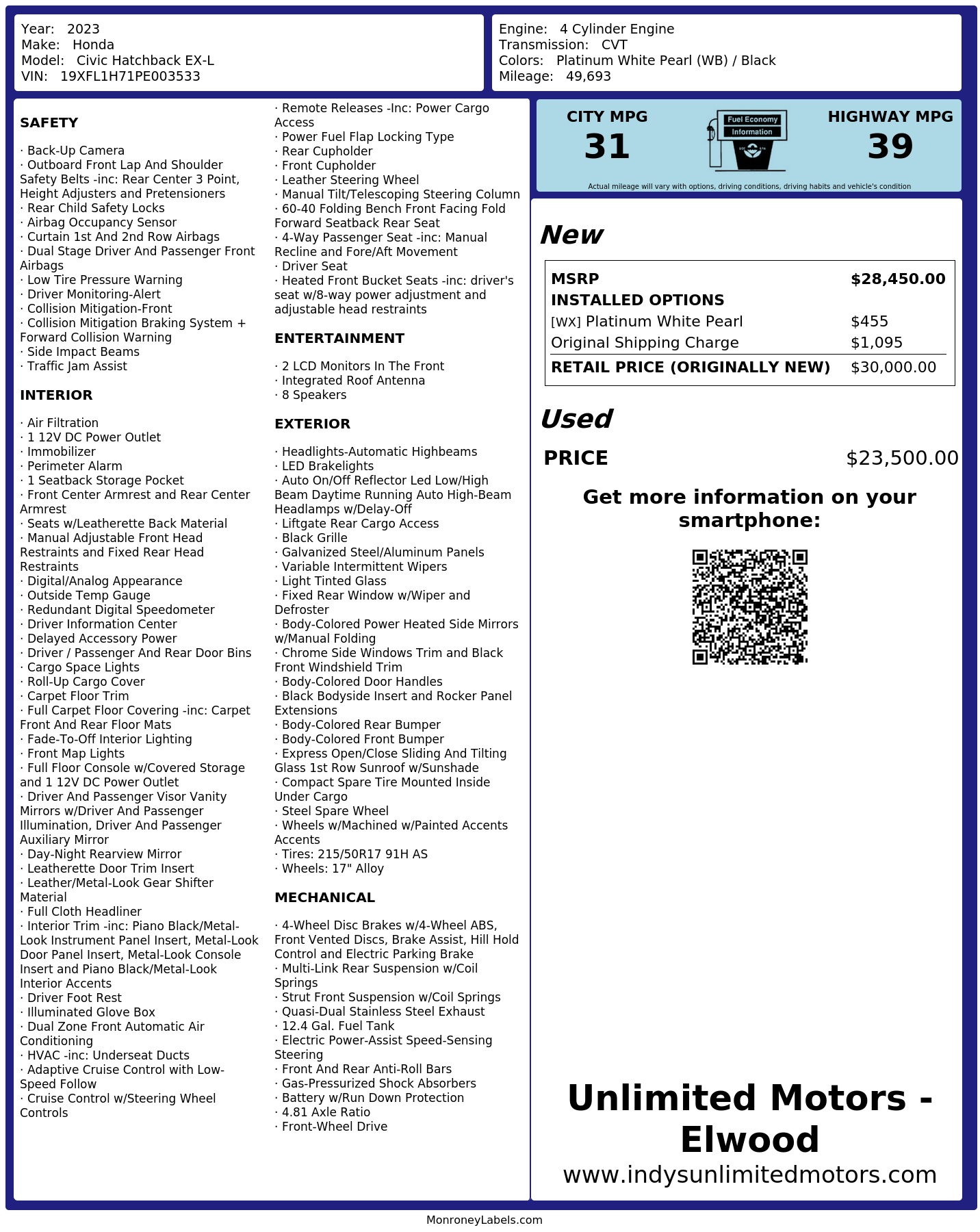 Monroney Label
