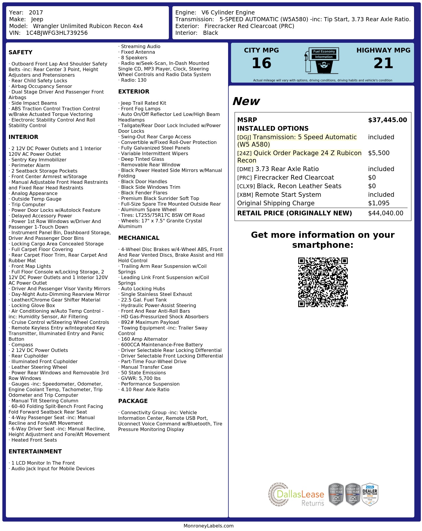 Monroney Label