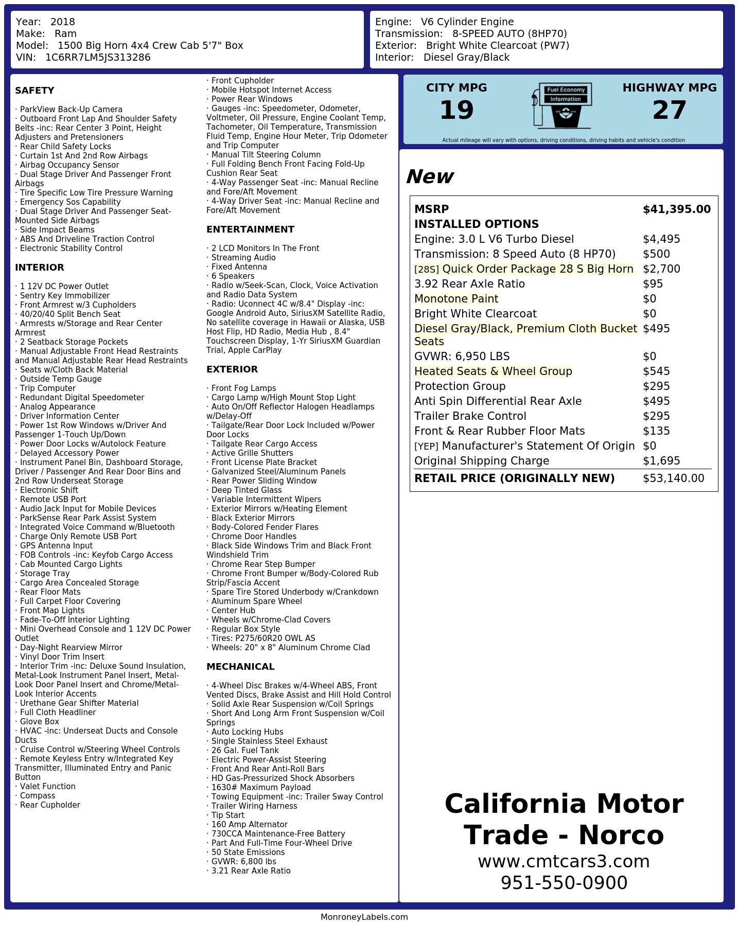 Monroney Label