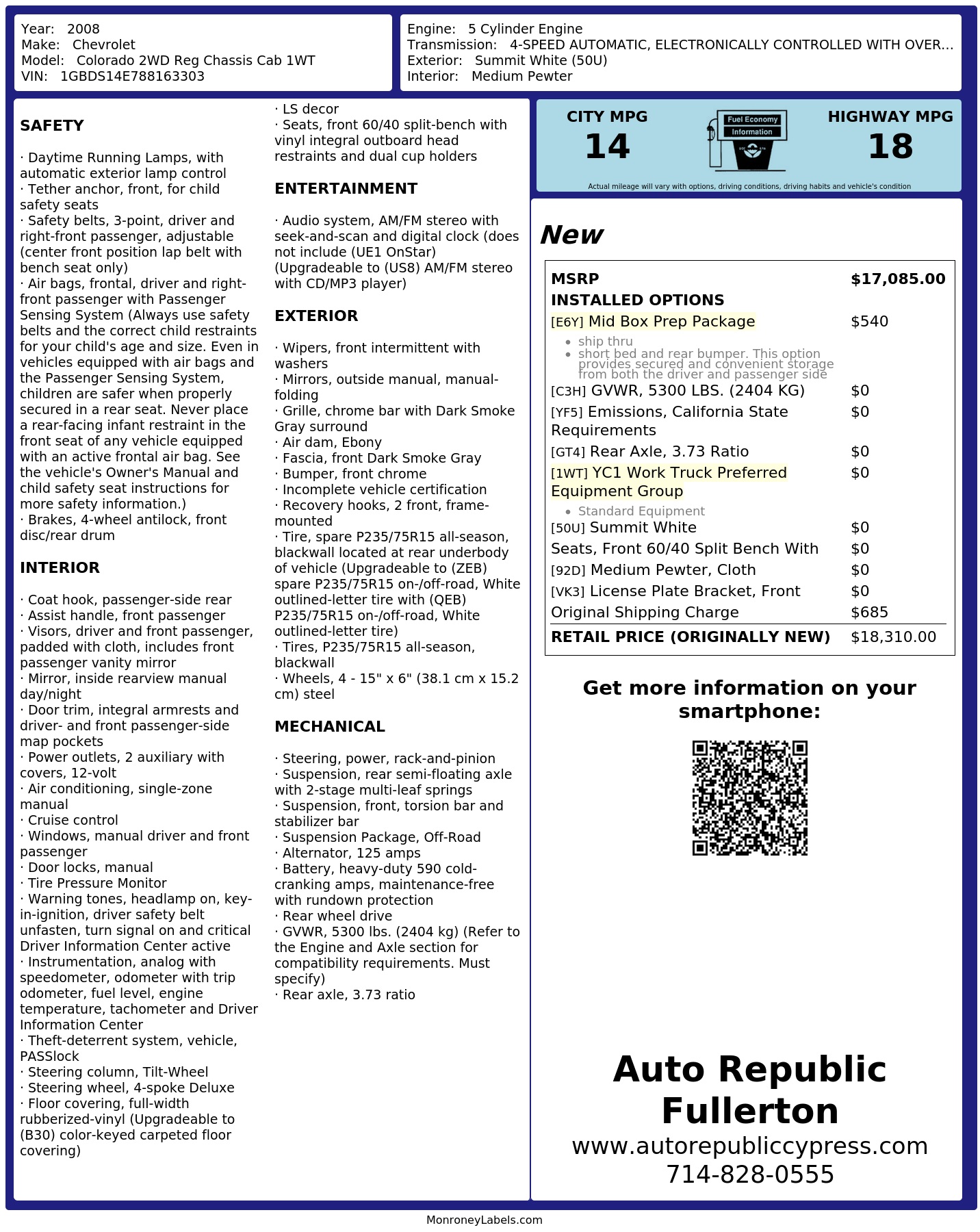 Monroney Label