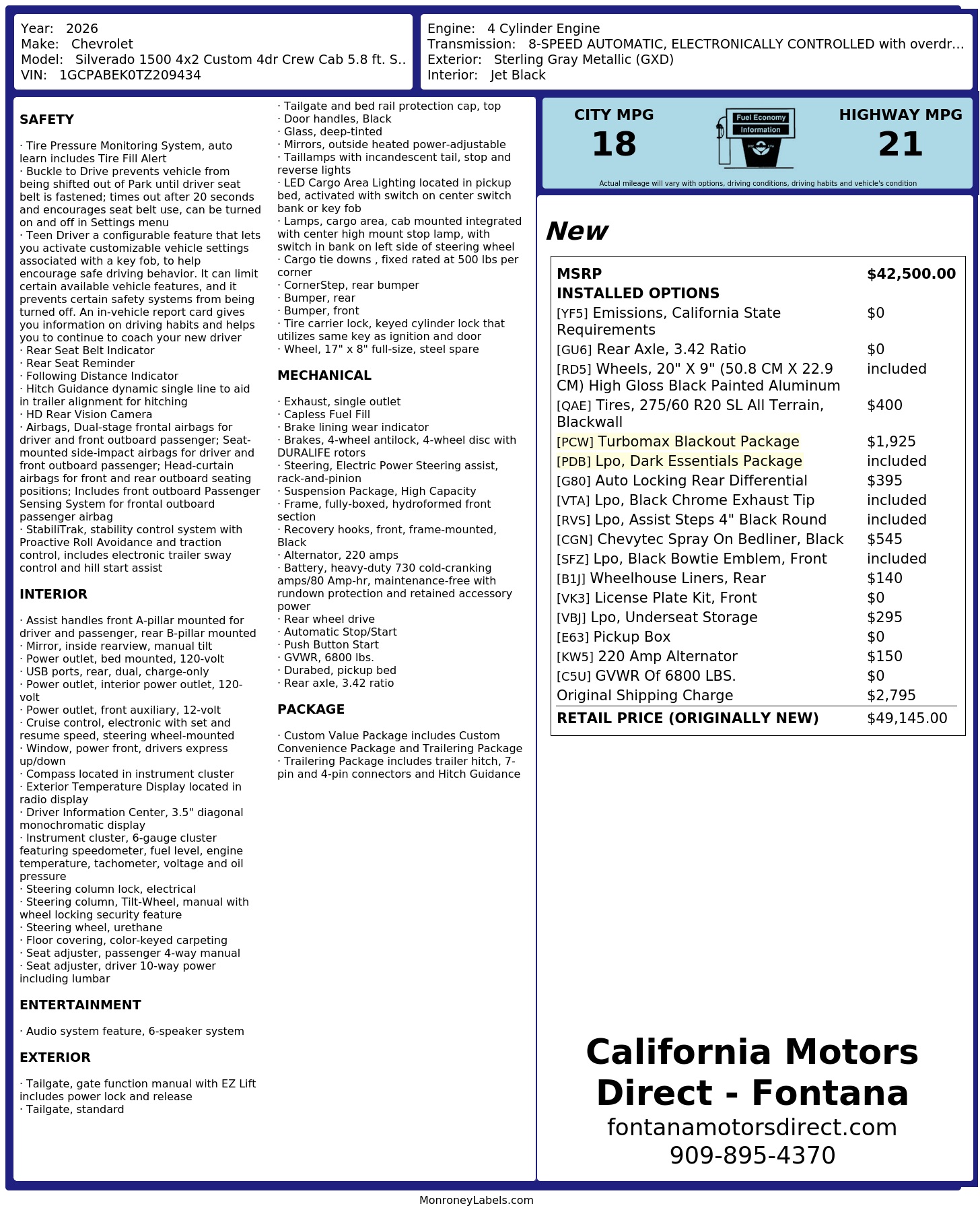 Monroney Label