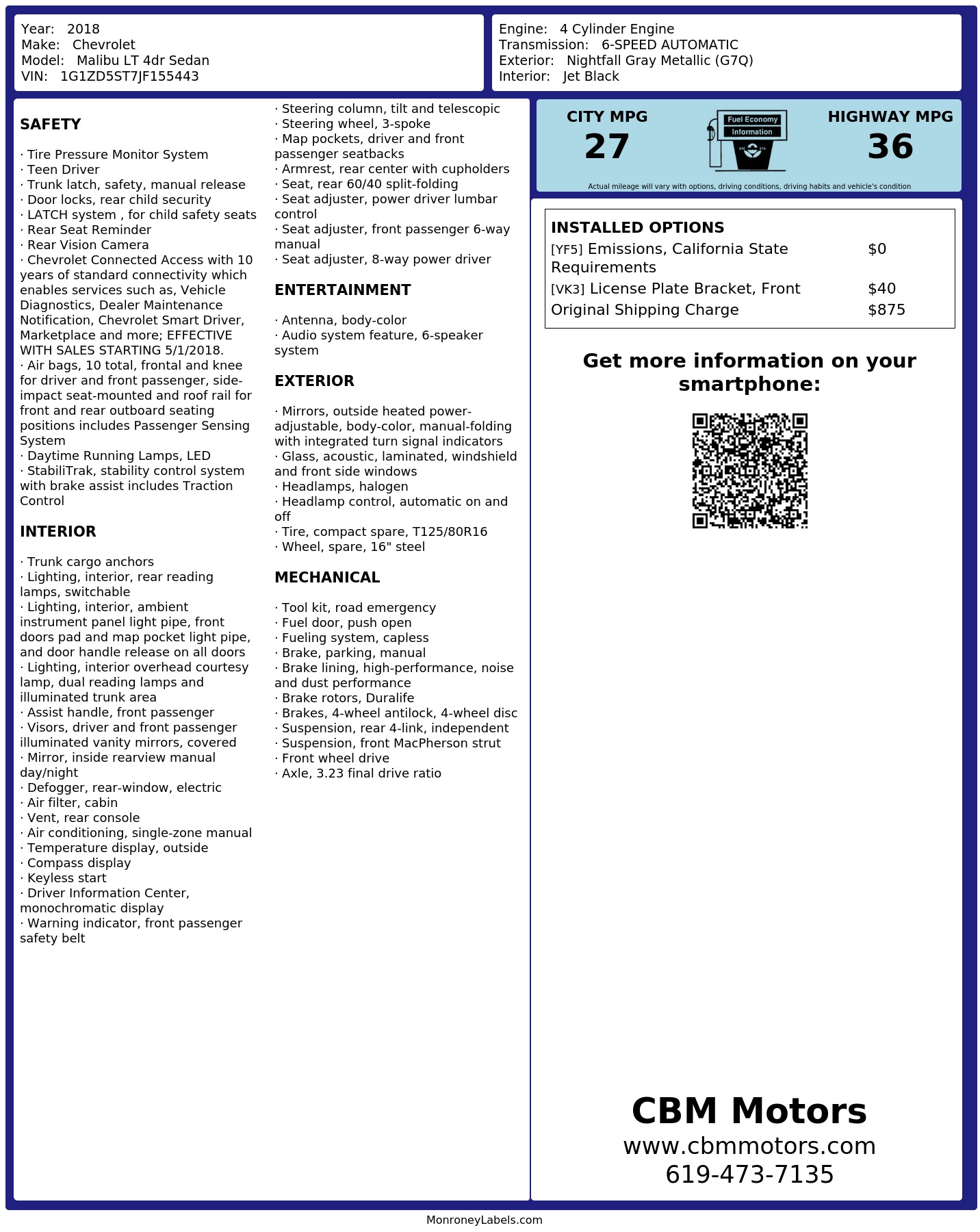 Monroney Label